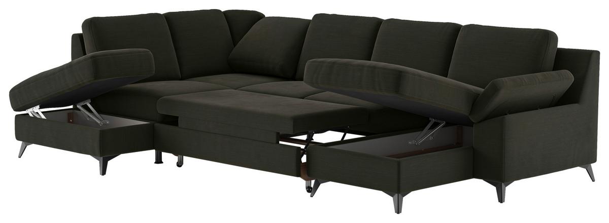 Wohnlandschaft Boom, Dunkelgrün 204x309x156 - Dunkelgrün/Schwarz, KONVENTIONELL, Textil (204/309/156cm) - Cotta