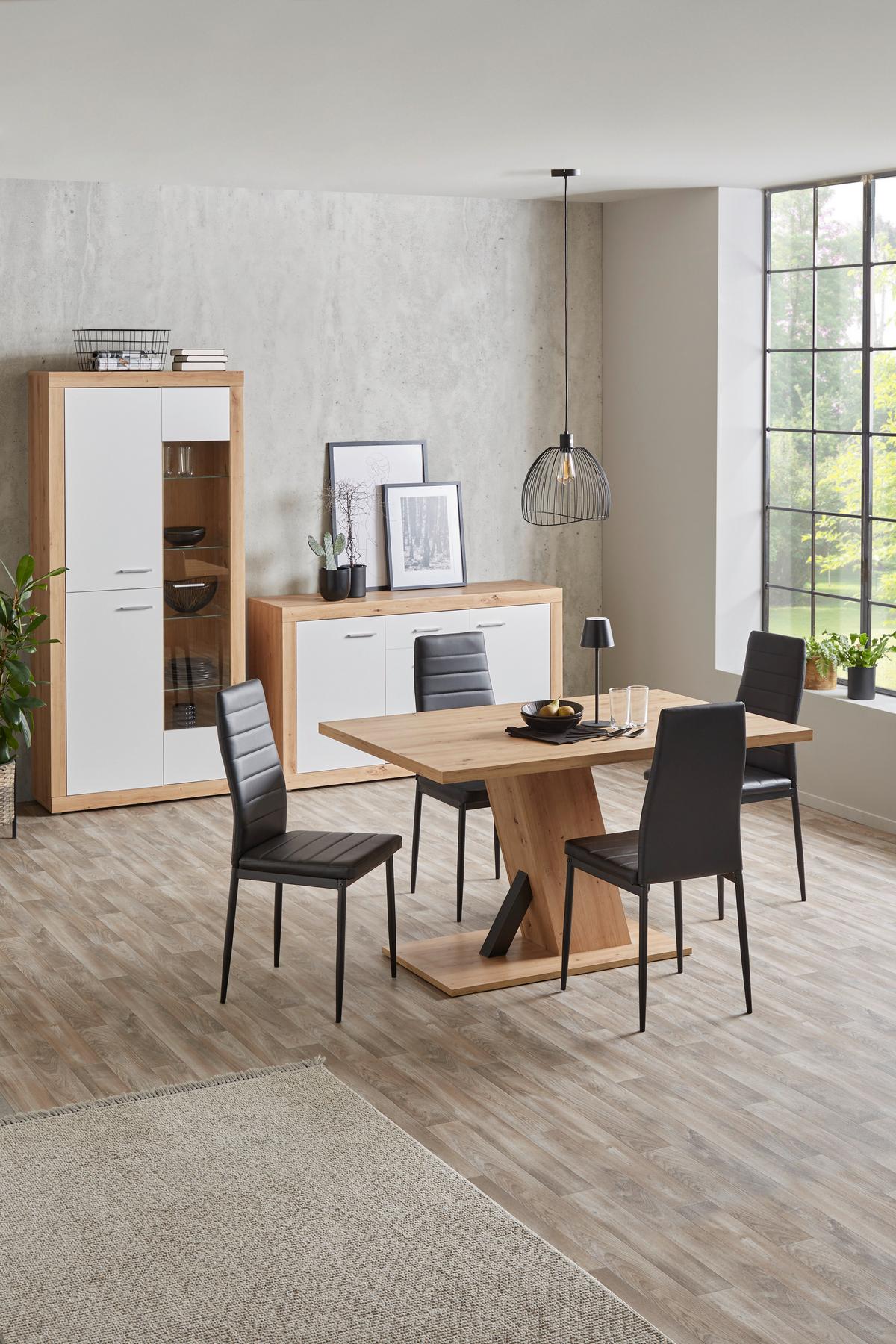 Vitrine Strada B: 90cm Weiß/artisan Eiche Dekor - Weiß/Eiche Artisan, KONVENTIONELL, Glas/Holzwerkstoff (90/194/34,8cm)