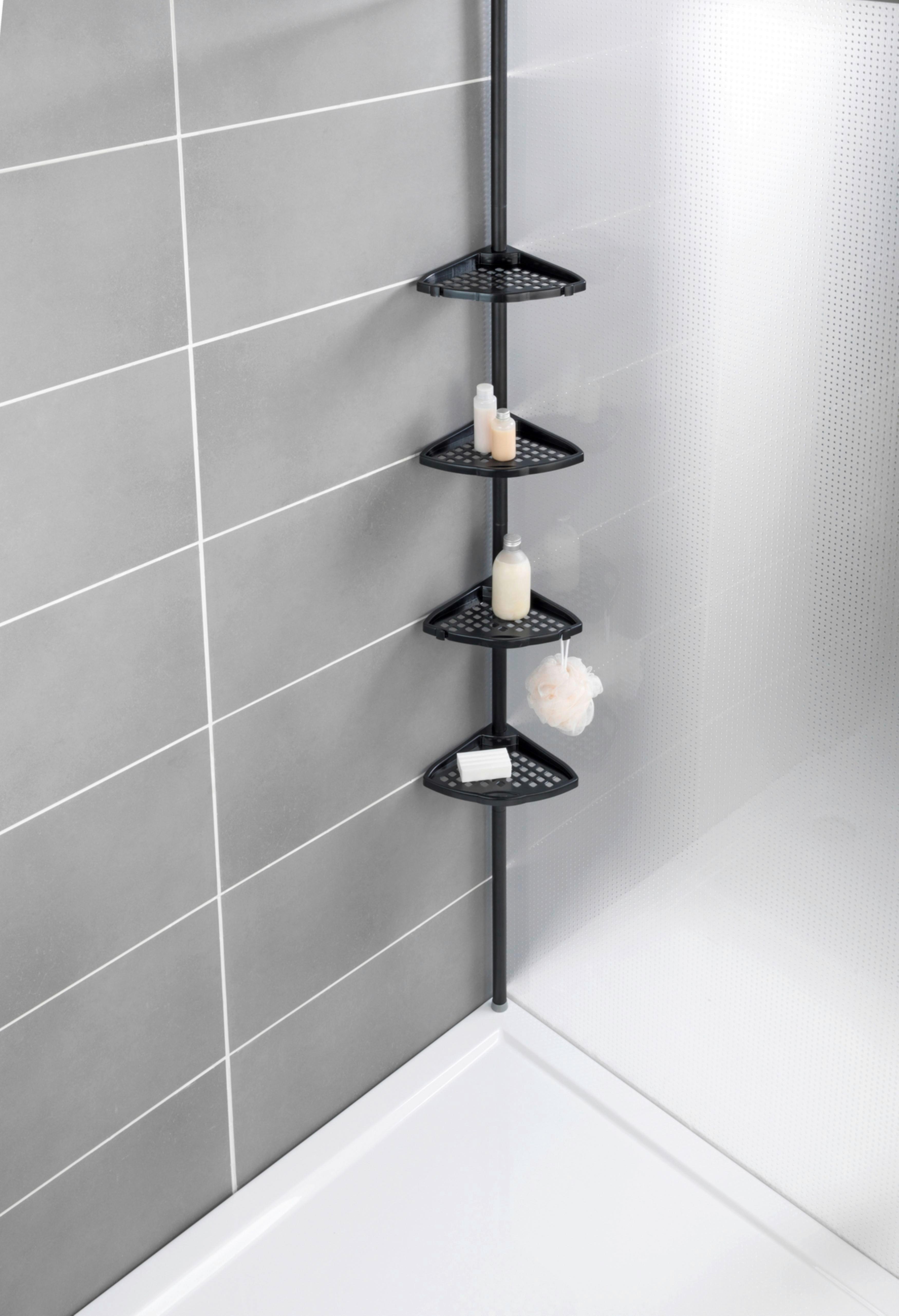 Badezimmerrregal Metall 19,5x85 cm - Schwarz, KONVENTIONELL, Metall (19,5/85/26cm) - Wenko