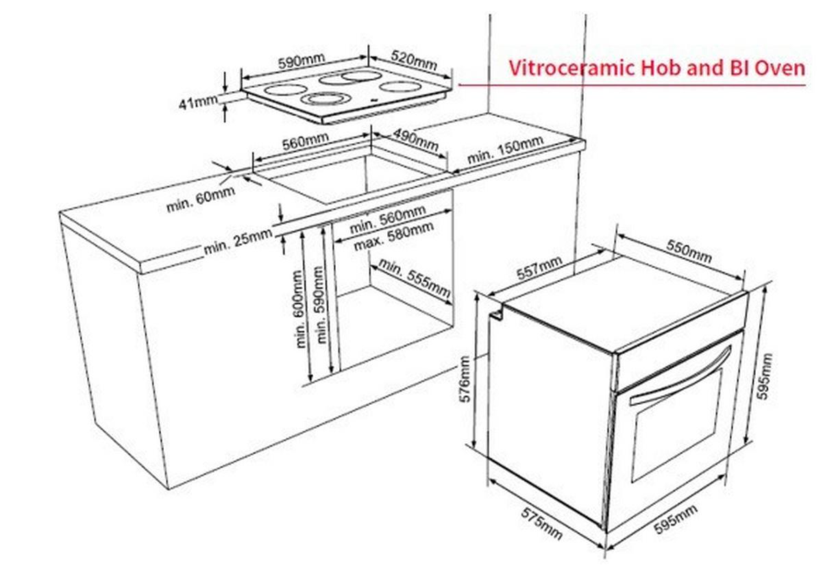Einbauherd-Set B: 59,5 cm Elektro-Glaskeramik - Edelstahlfarben/Schwarz, Basics (59,5/59,5/57,5cm) - Sharp