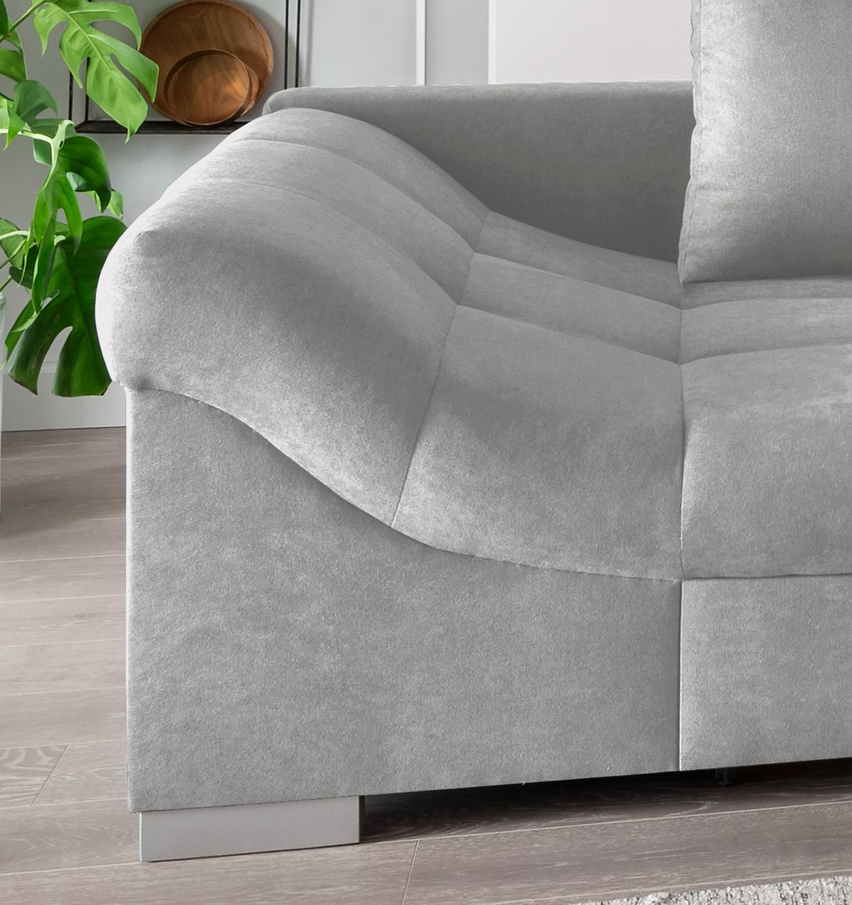 Eckschlafsofa Alvito Hellgrau S: 298/202 cm - Silberfarben/Hellgrau, Design, Textil (298/202cm) - MID.YOU