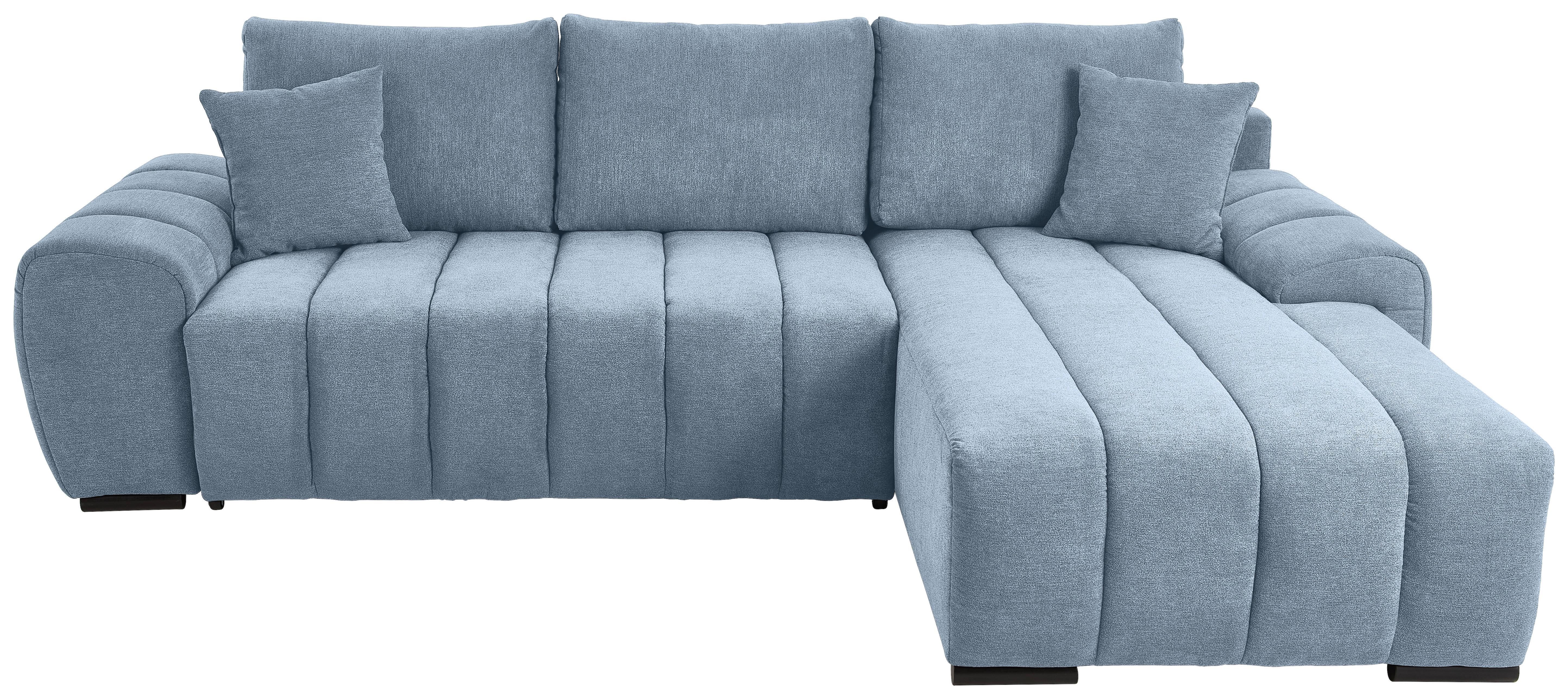 Rohová sedačka BARCA, modrá oboustranná, s vankúšmi - modrá/černá, Konvenční, dřevo/textil (275/180cm)