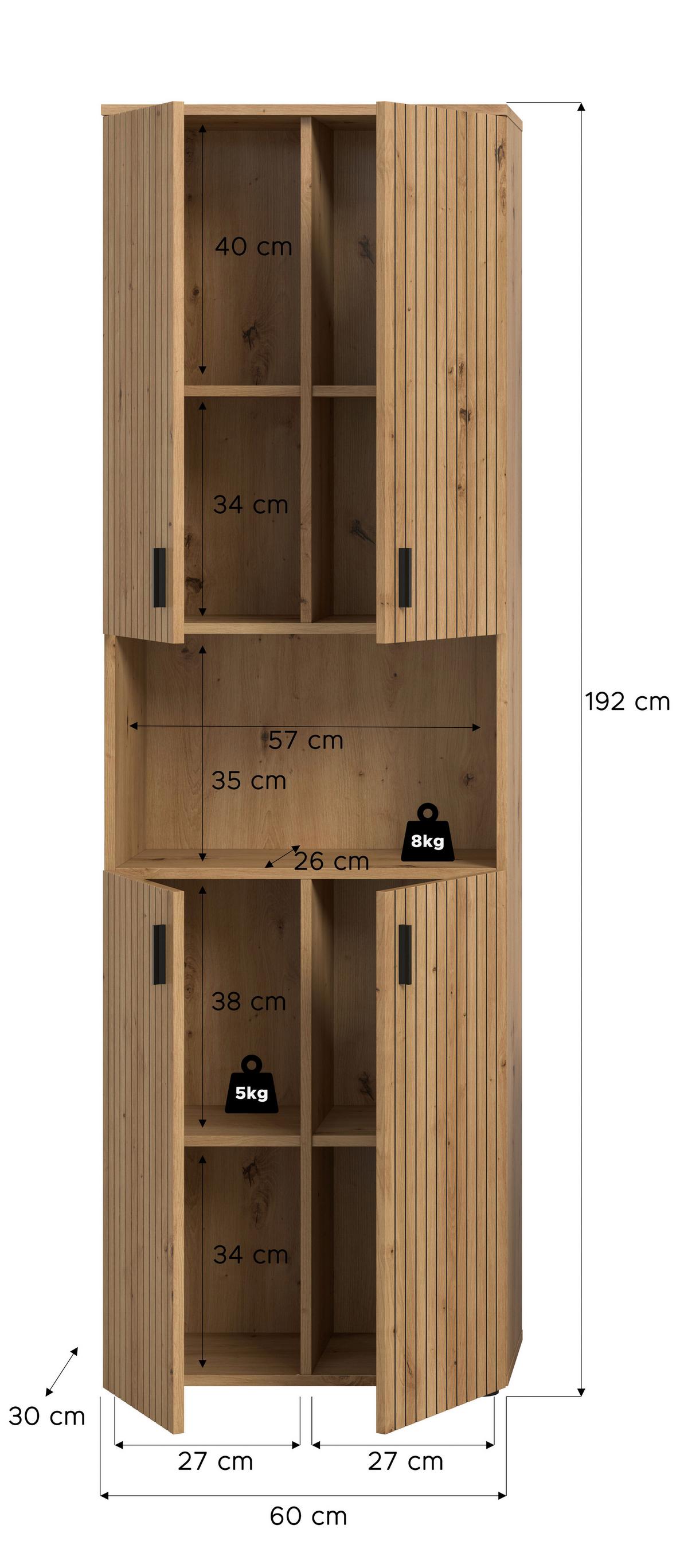 Hochschrank Mone Eiche Artisan B: 60cm - Schwarz/Eiche Artisan, Basics, Holzwerkstoff (60/192/30cm) - MID.YOU