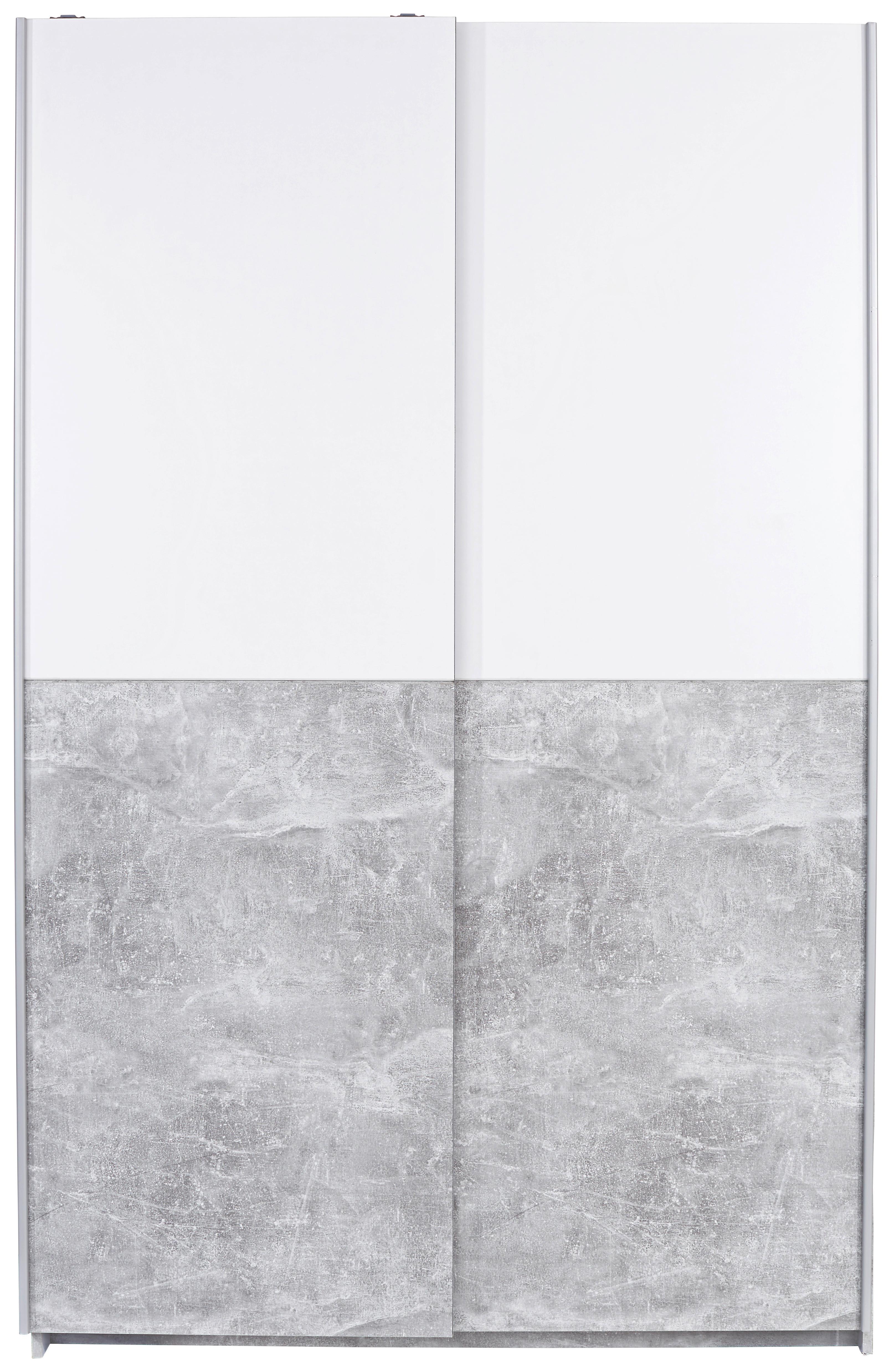 Schwebetürenschrank 125 cm Victoria, Weiß/Betonoptik