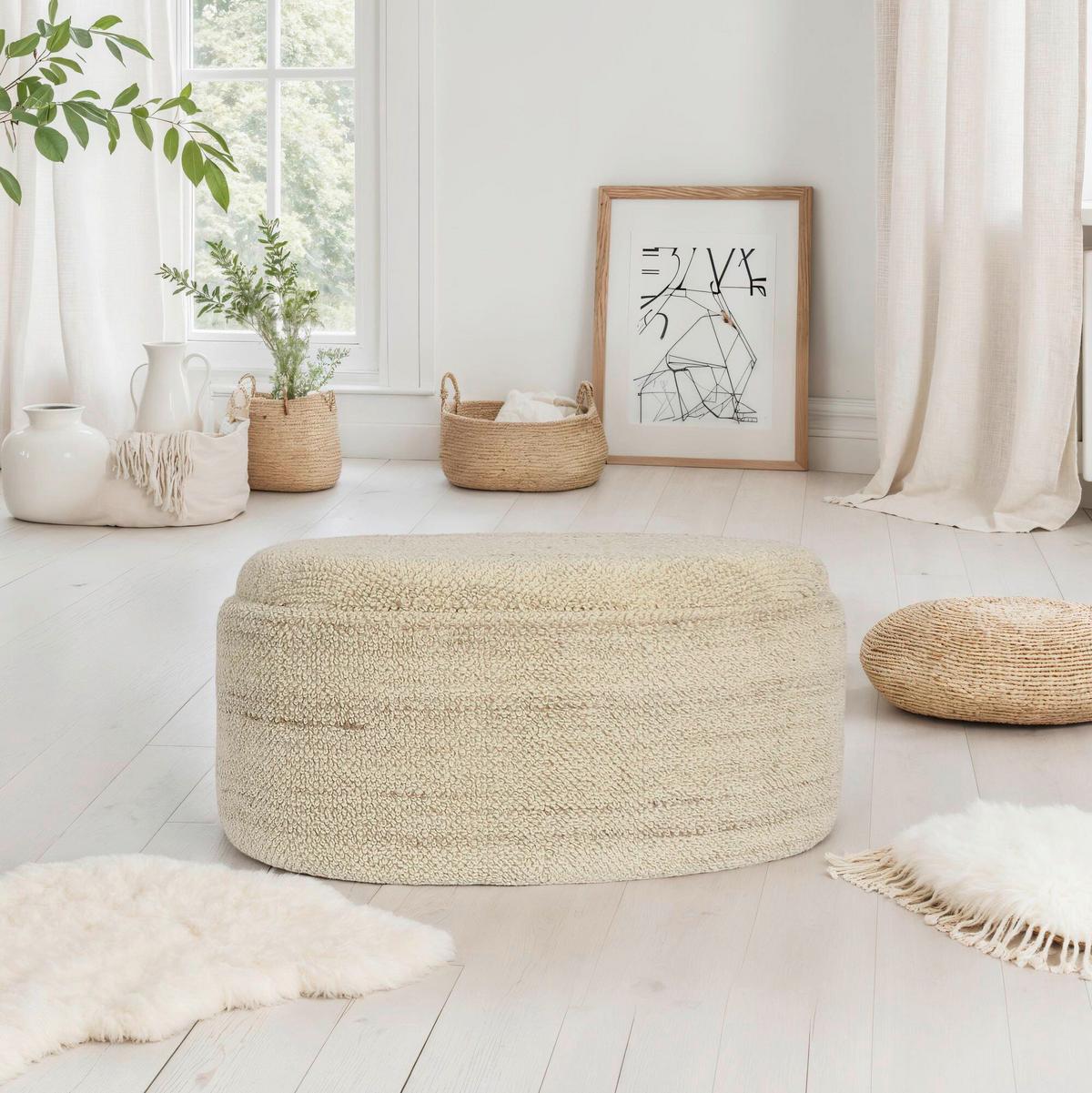 Hockerbank Beige B: 81cm - Beige, Design, Textil (81/40/62cm) - MID.YOU