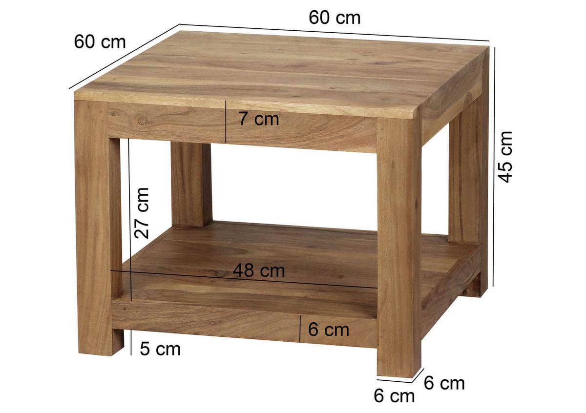 Couchtisch Holz Massiv inkl. Ablageplatte Mumbai, Akazie - Akaziefarben, Design, Holz (60/60/40cm) - MID.YOU