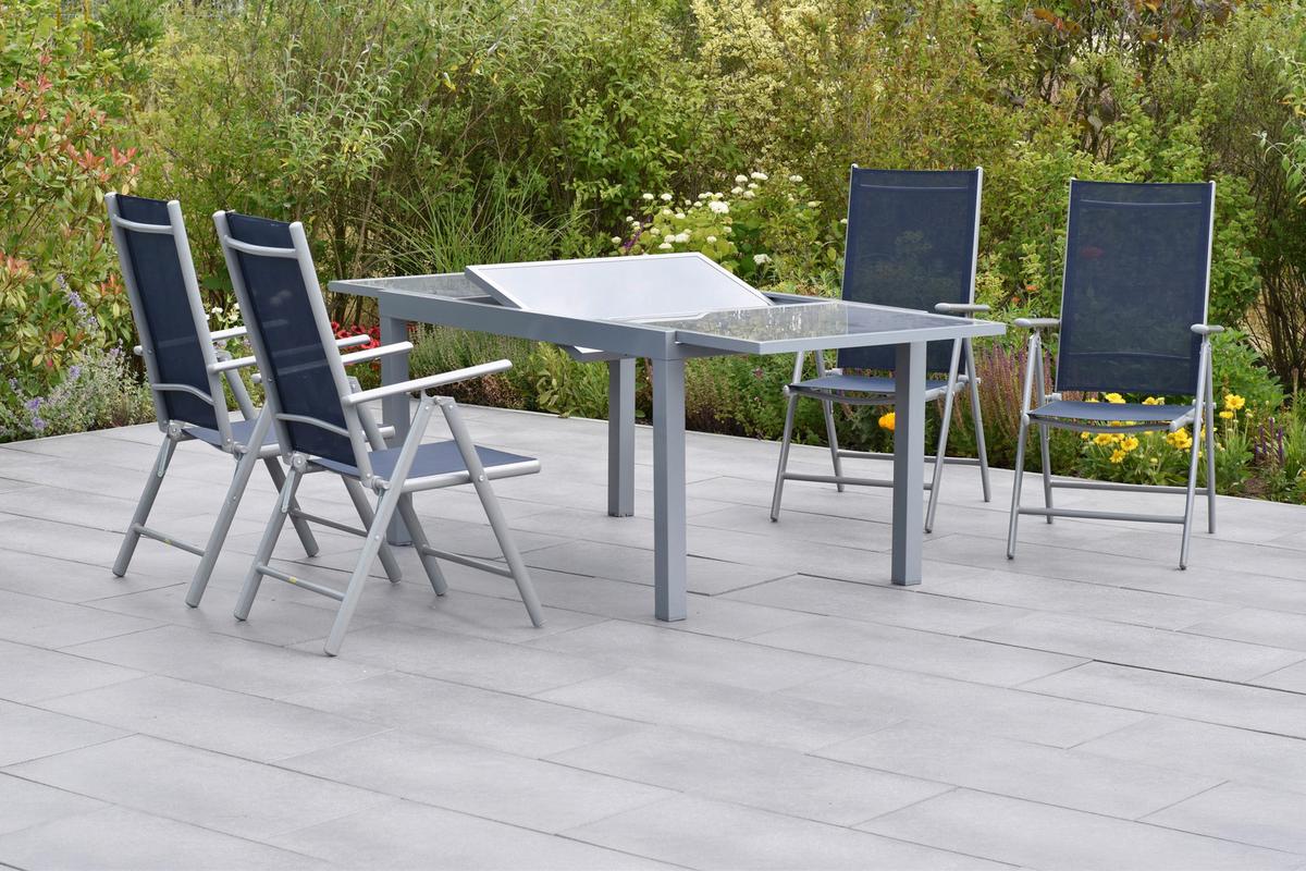 Gartenmöbel Set 5-Tlg. Amalfi aus Metall/Textil - Blau/Silberfarben, MODERN, Textil/Metall - Gardenson