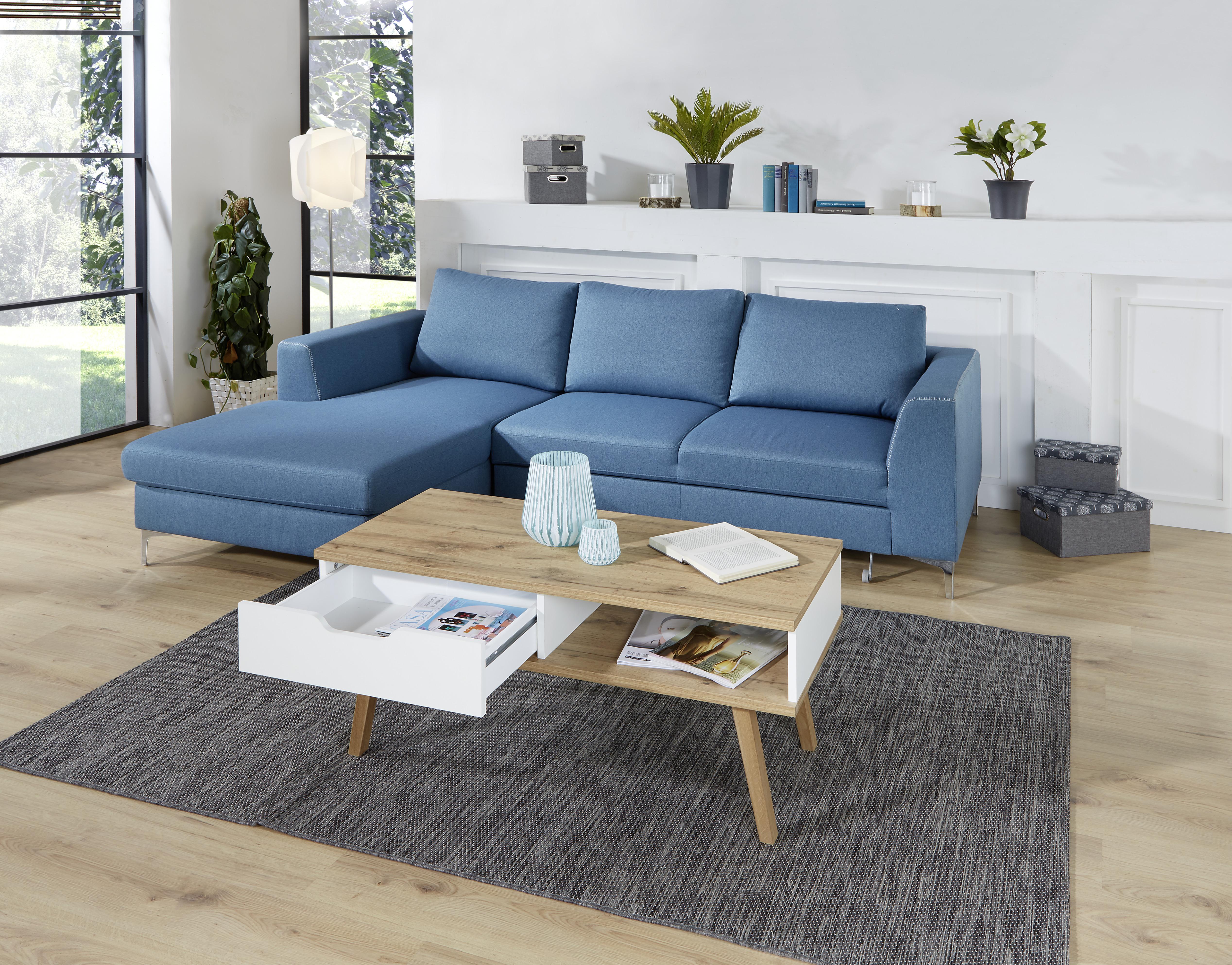 Couchtisch Holz Mit Stauraum Turin 6, Weiß/ Eiche Dekor