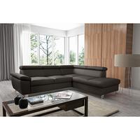 Ecksofa Lugano Teilleder Dunkelbraun 248x208 - Chromfarben/Dunkelbraun, Design, Leder/Textil (248/208cm) - Livetastic