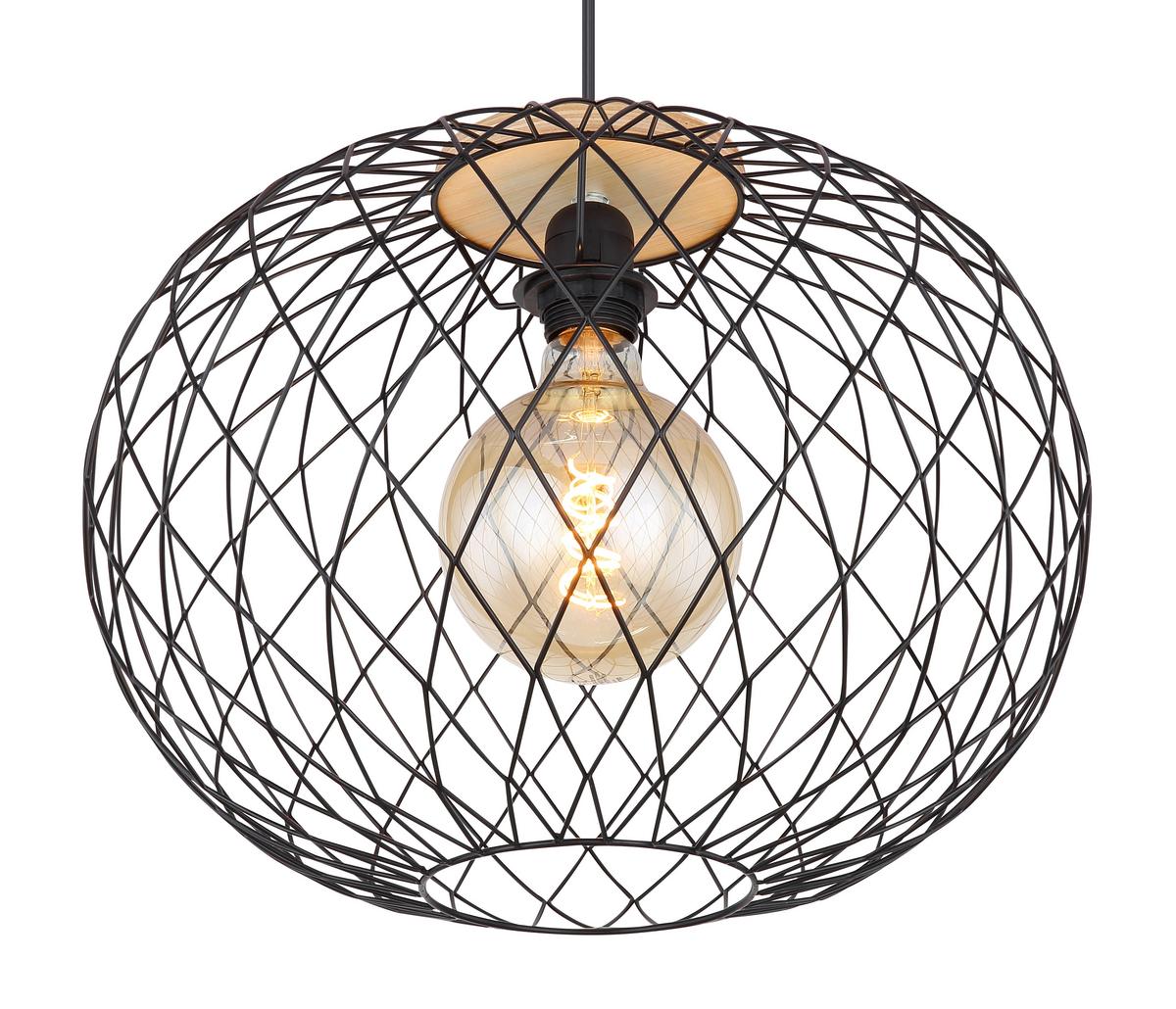 Hängeleuchte Lacky H: 150 cm 1-Flammig - Schwarz/Braun, Basics, Holz/Metall (40/150cm) - Globo