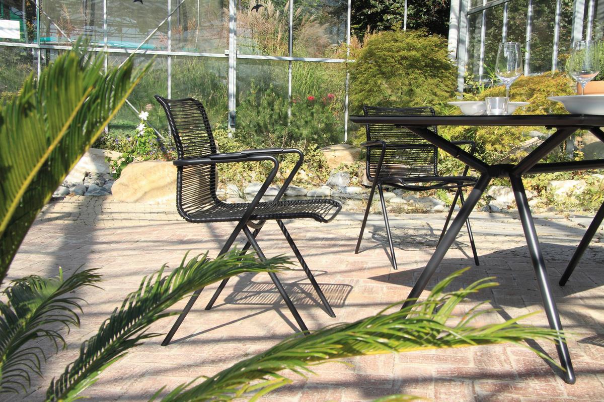 Gartengarnitur 5-Tlg. Alpha Rope Metall/Kunststoff/Glas - Taupe/Anthrazit, Basics, Glas/Kunststoff (80/75/160cm) - Acamp