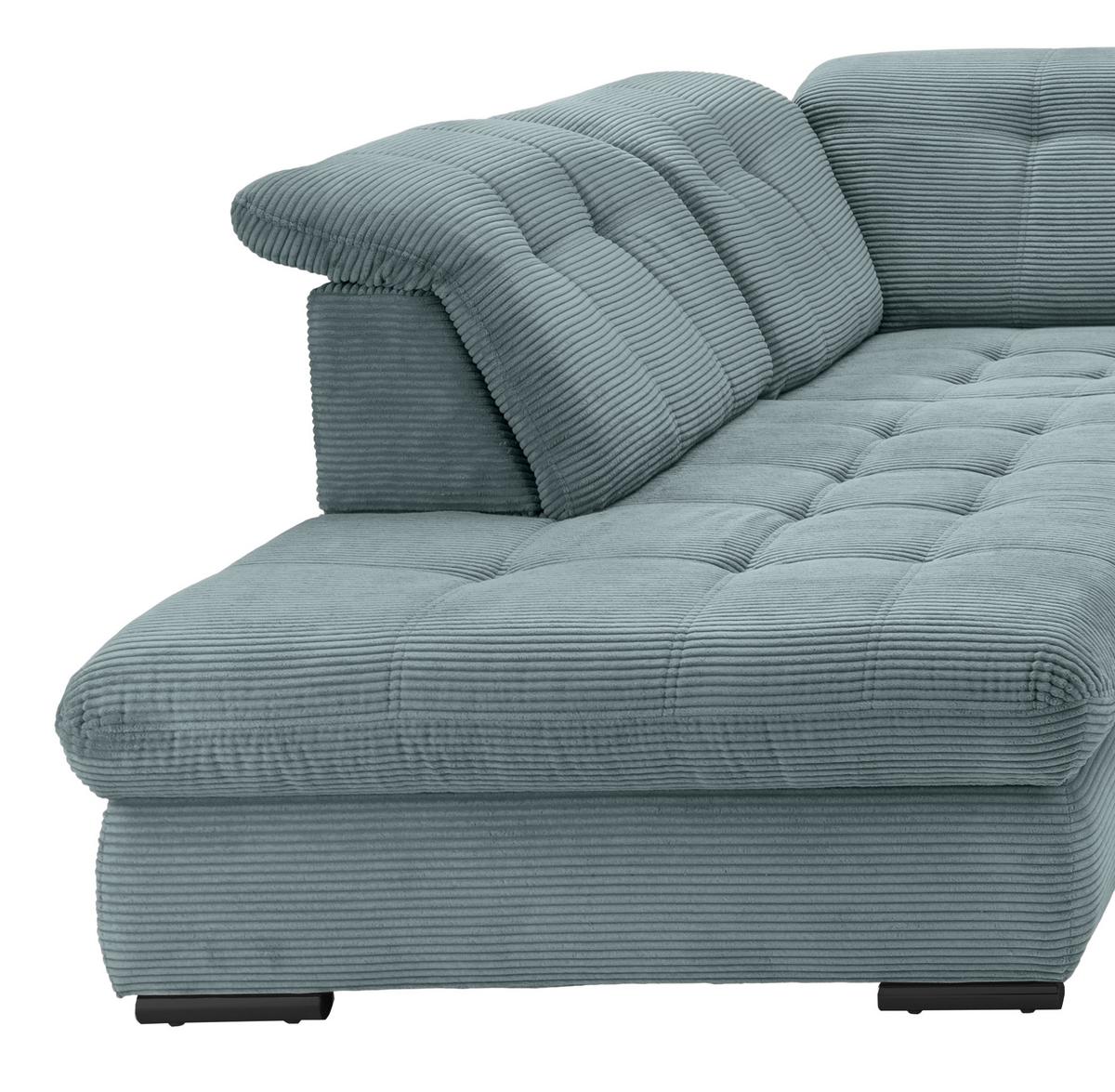 Wohnlandschaft Mit Bettkasten Rigatti Hellblau B: 387 Cm - Schwarz/Hellblau, MODERN, Textil (252/387/184cm) - Livetastic