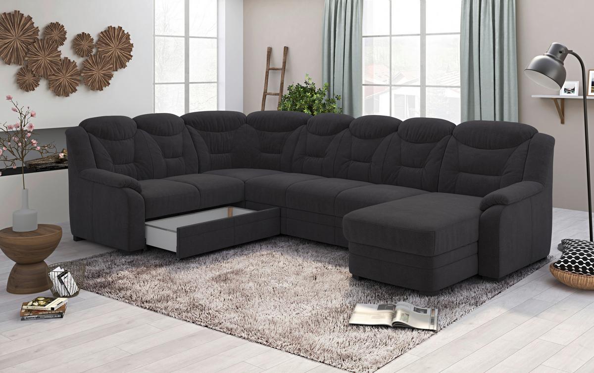Wohnlandschaft Marcus Schwarz inkl. Bettkasten - Schwarz, Basics, Textil (211/330/162cm) - MID.YOU