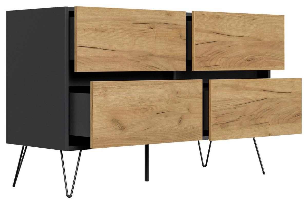 Sideboard Posseik Industrial Graphit/Eichefarben B: 119 cm - Eichefarben/Schwarz, Design, Holzwerkstoff (119/75/42cm) - MID.YOU