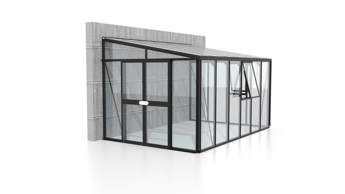 Anlehn-Gewächshausbausatz Athena 10200 10,2 M2 - Schwarz, Basics, Glas/Kunststoff (265,89/238,8/397,2cm)