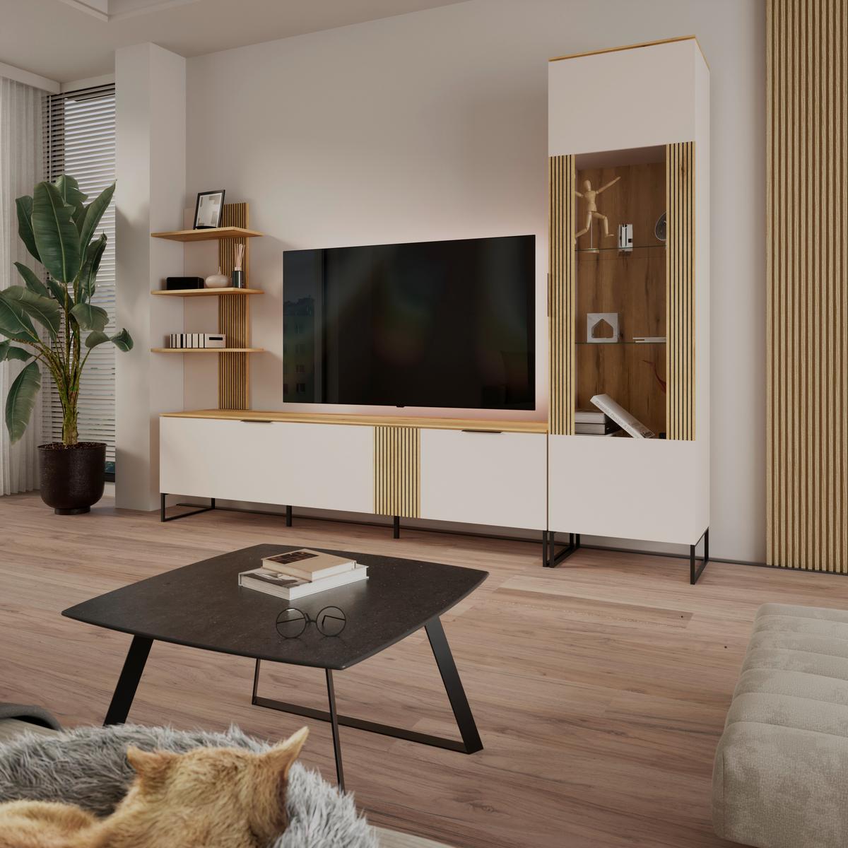 Tv-Element King Eichefarben/Kaschmir B: 200 cm - Kaschmir/Eichefarben, MODERN, Holzwerkstoff (200/54/40cm)