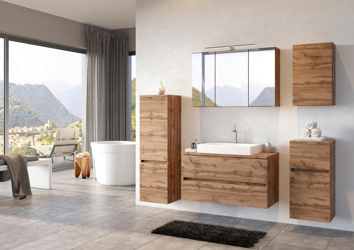 Waschbecken Mit Unterschrank Pienza B: 100 Cm Eiche Dekor - Eiche Wotan/Weiß, MODERN, Keramik/Holzwerkstoff (100cm) - Held