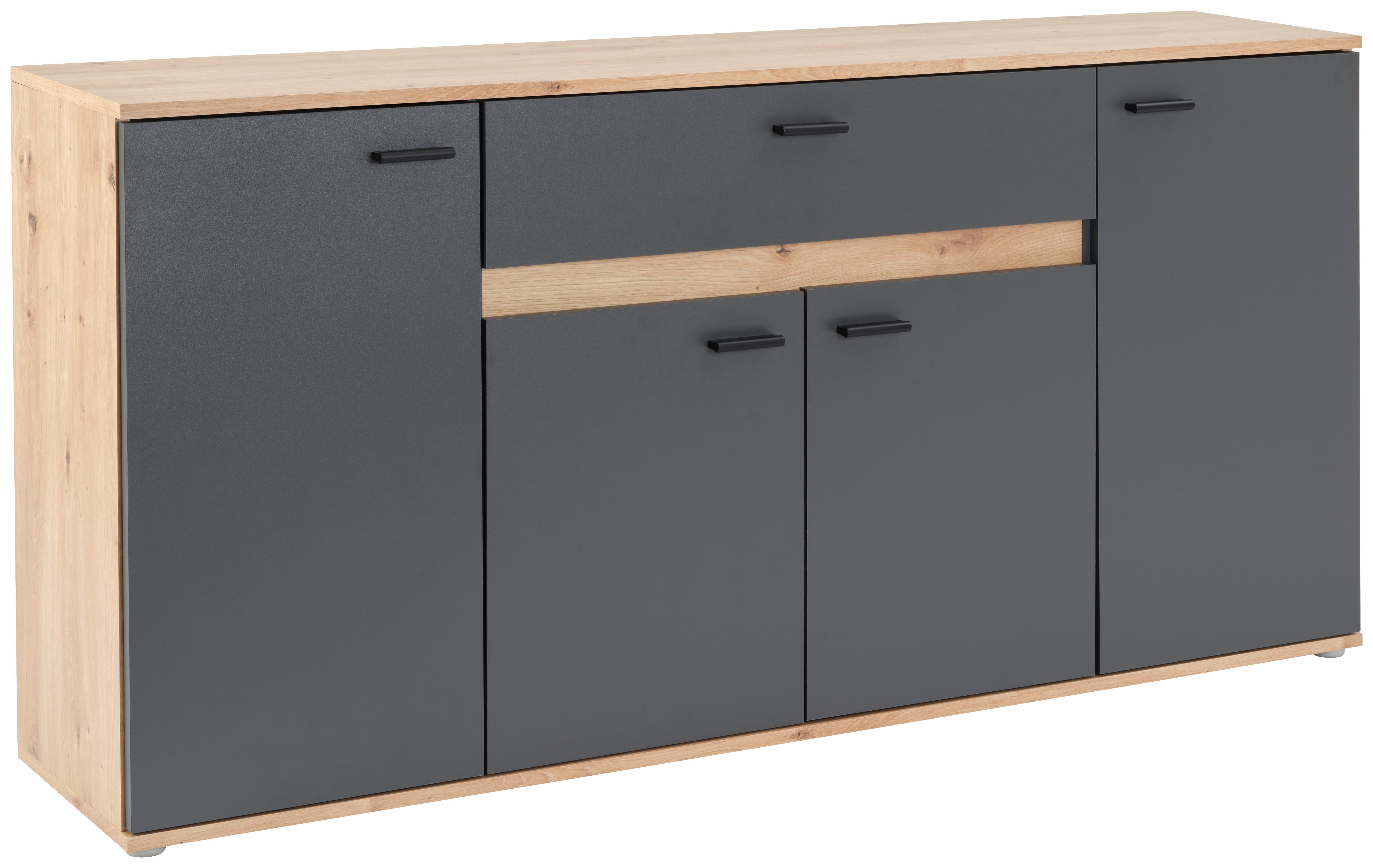 Kommode Carmen Artisan/ Anthrazit B: 160 Cm - Anthrazit/Silberfarben, Trend, Holzwerkstoff (160/80/35cm) - Based