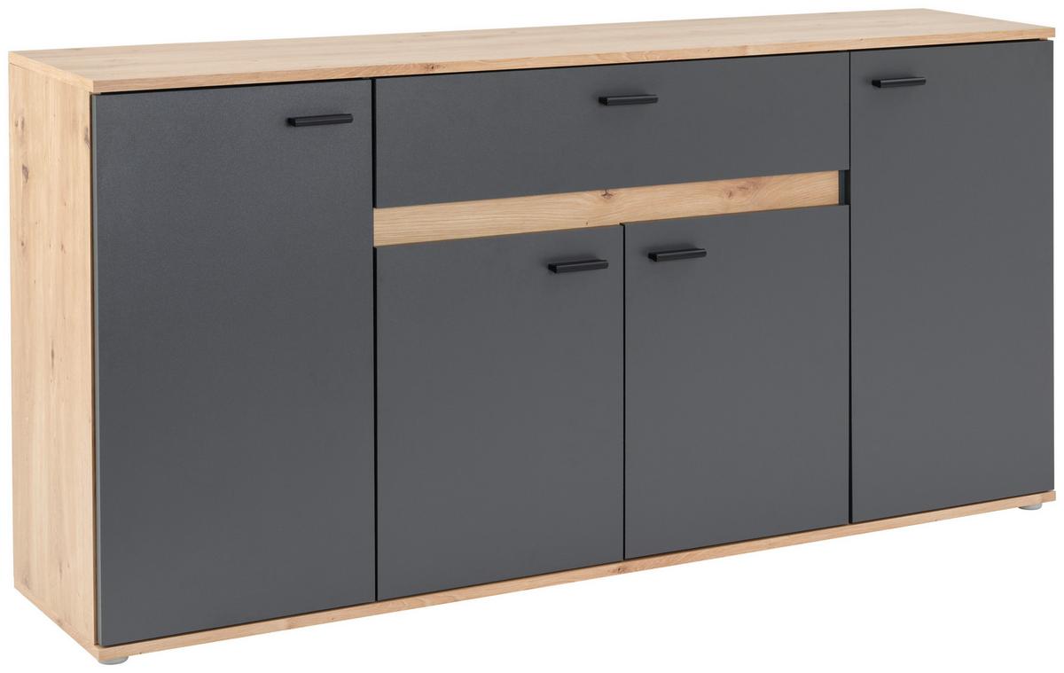 Kommode Carmen Artisan/ Anthrazit B: 160 Cm - Anthrazit/Silberfarben, Trend, Holzwerkstoff (160/80/35cm) - Based