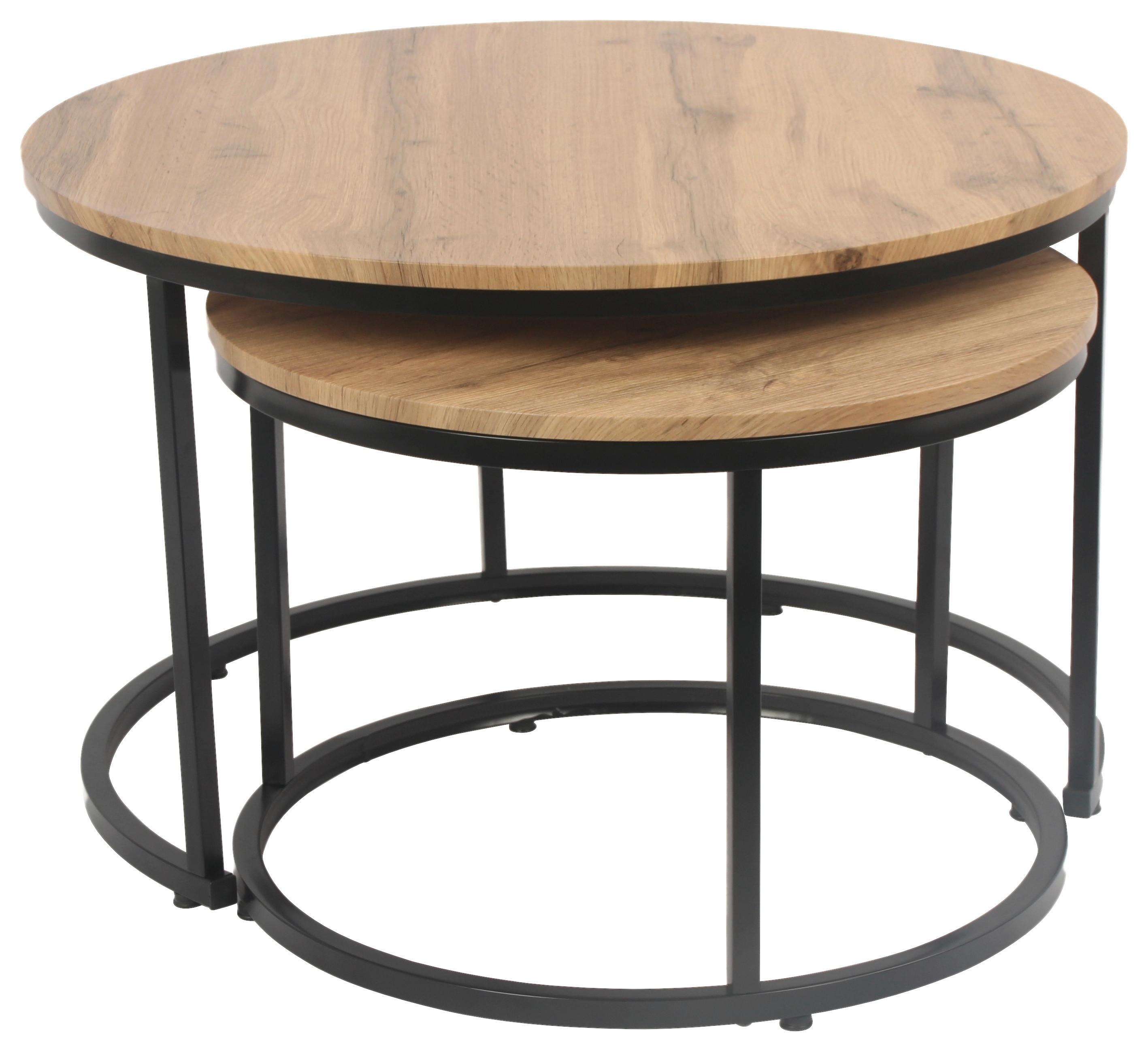 PRÍRUČNÝ STOLÍK DUO - čierna/prírodná farba, Modern, kov/kompozitné drevo (53-43/45-35cm)