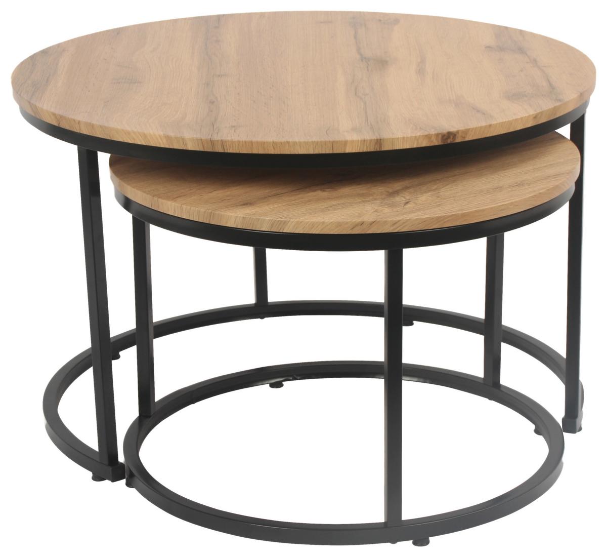 PRÍRUČNÝ STOLÍK DUO - čierna/prírodná farba, Modern, kov/kompozitné drevo (53-43/45-35cm)