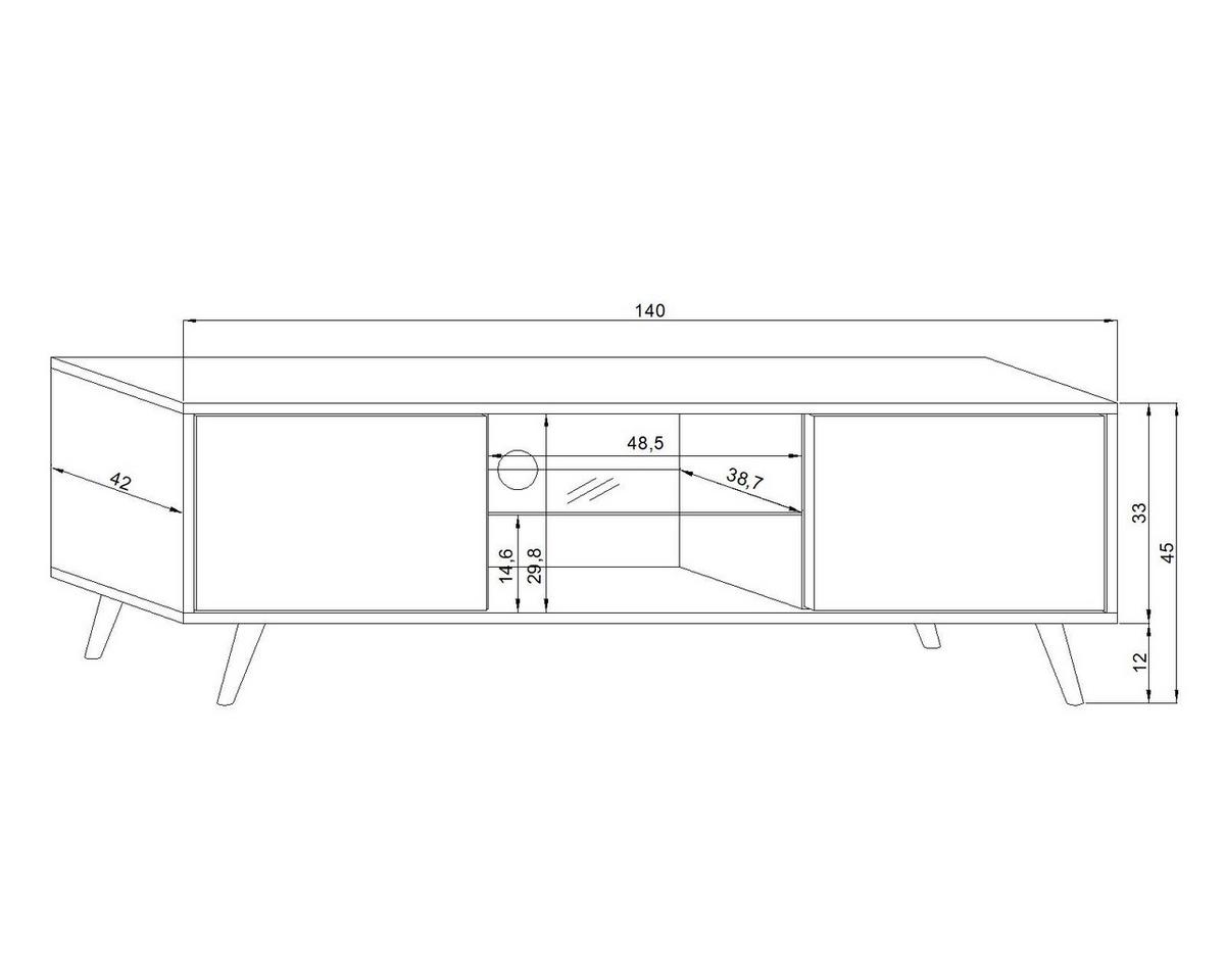 Lowboard TV Stand Sweden 1 Grau/Weiß B: 140 cm - Weiß/Grau, Design, Glas/Holzwerkstoff (140/45/42cm) - MID.YOU