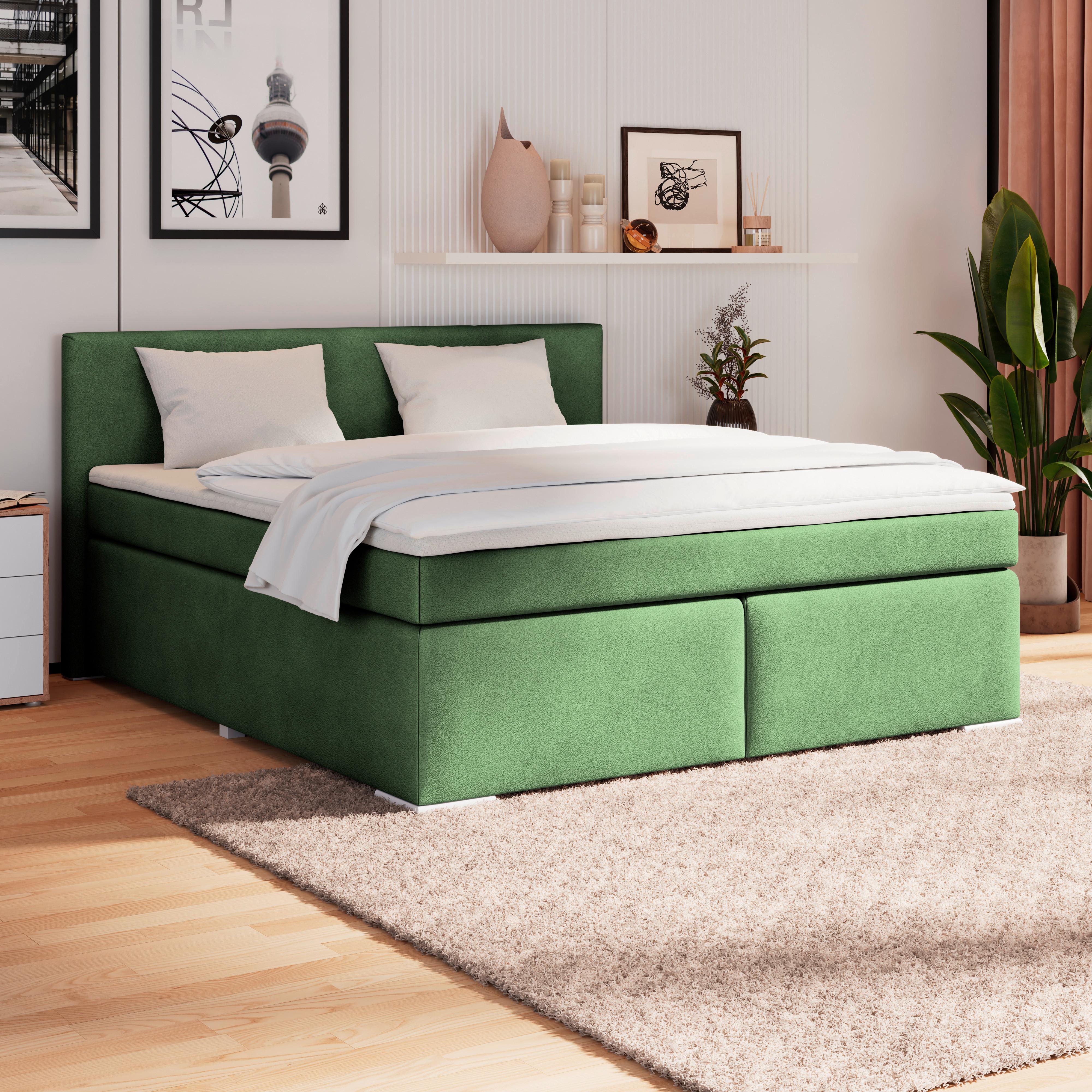 Boxspringbett Mira 1 - Dunkelgrün, Basics, Holz/Kunststoff (180/200cm)