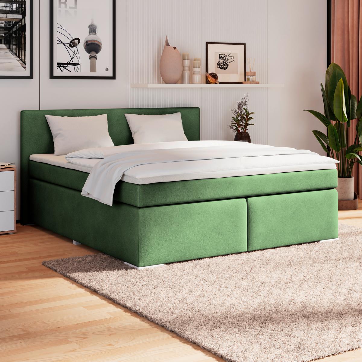 Boxspringbett Mira 1 - Dunkelgrün, Basics, Holz/Kunststoff (160/200cm)