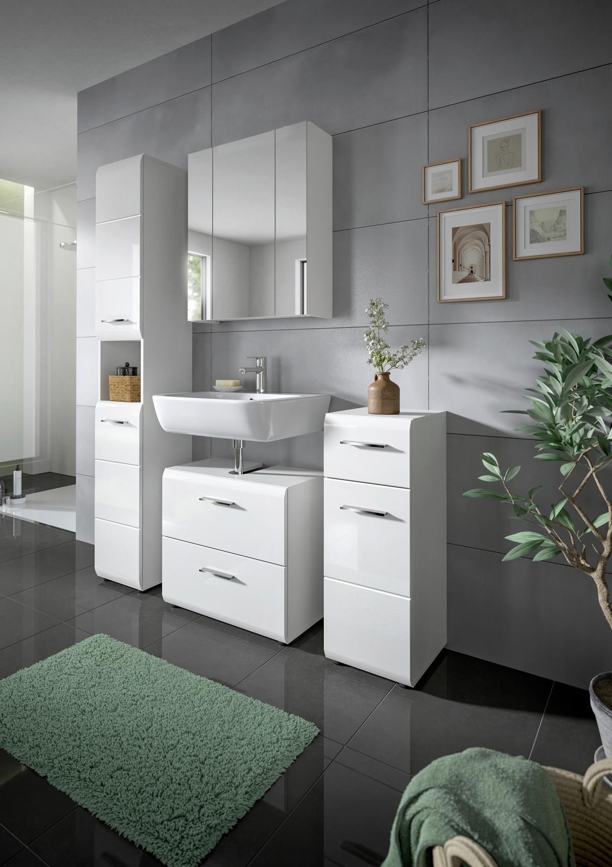 Badezimmer Ice Weiß Hg B: 120 Cm - Weiß Hochglanz/Schwarz, MODERN, Holzwerkstoff (120/185/30cm) - MID.YOU