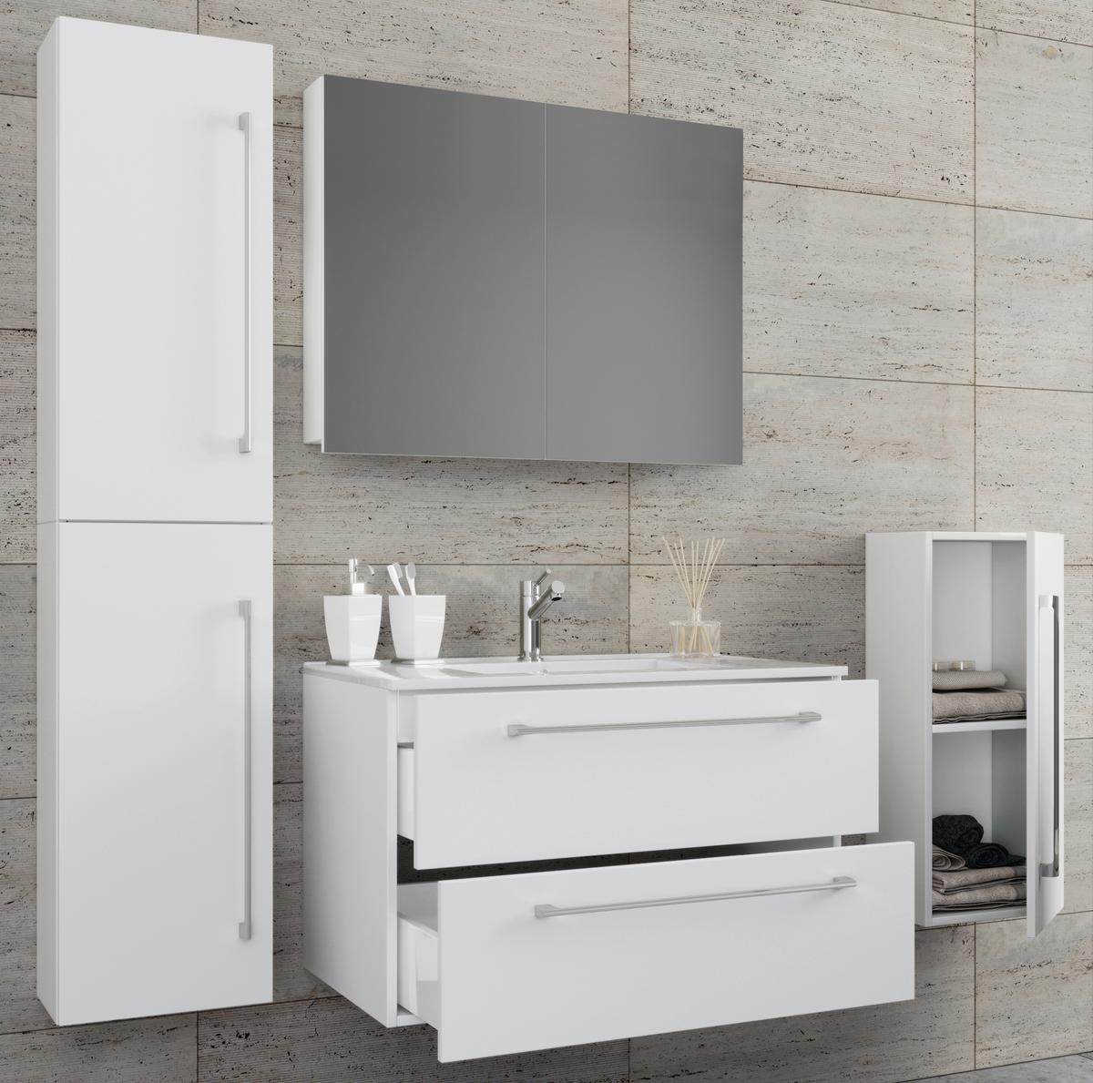 Badezimmer Badinos 5-Teilig Weiß B: 60 cm - Weiß, MODERN, Keramik/Holzwerkstoff (127cm) - MID.YOU