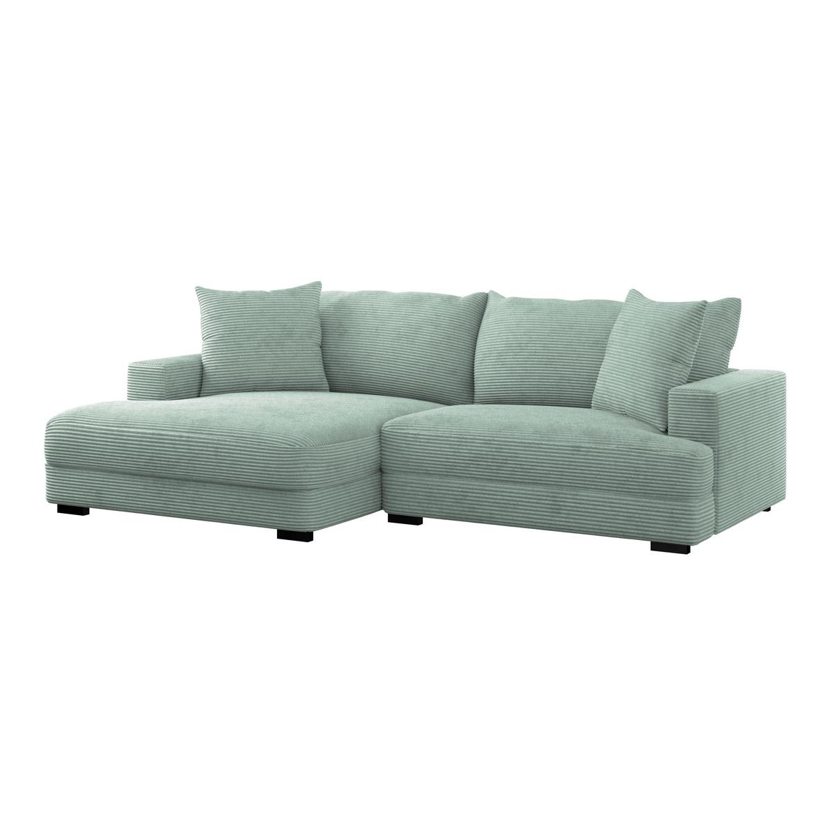 Ecksofa Pelle m. Kissen mintgrün Cord 180x265cm - Schwarz/Mintgrün, MODERN, Textil (180/265cm)