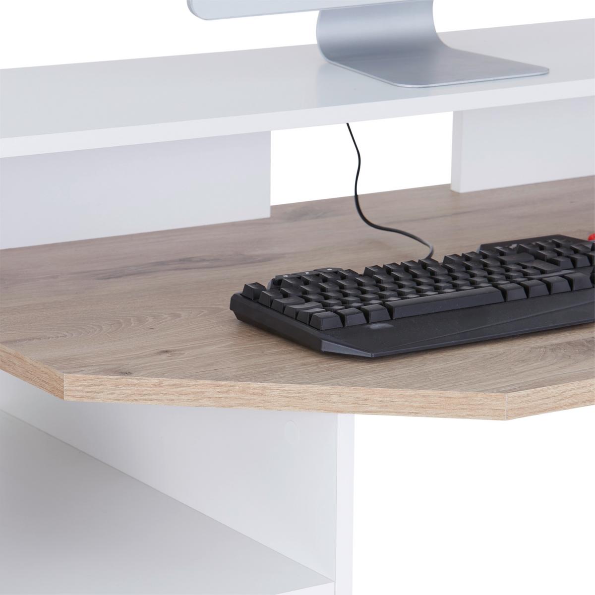 Gamingtisch Alex - Eichefarben/Weiß, KONVENTIONELL, Holzwerkstoff/Kunststoff (160/95/67cm)