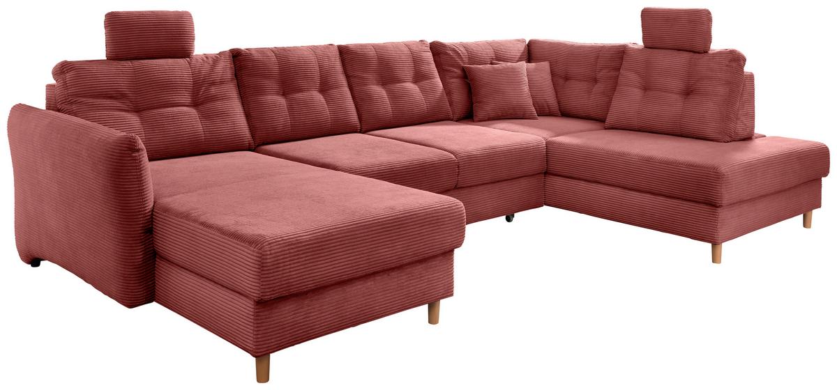 Wohnlandschaft Brizzini mit Schlaffunktion, Koralle - Koralle/Naturfarben, MODERN, Textil (176/338-352/206cm) - Livetastic