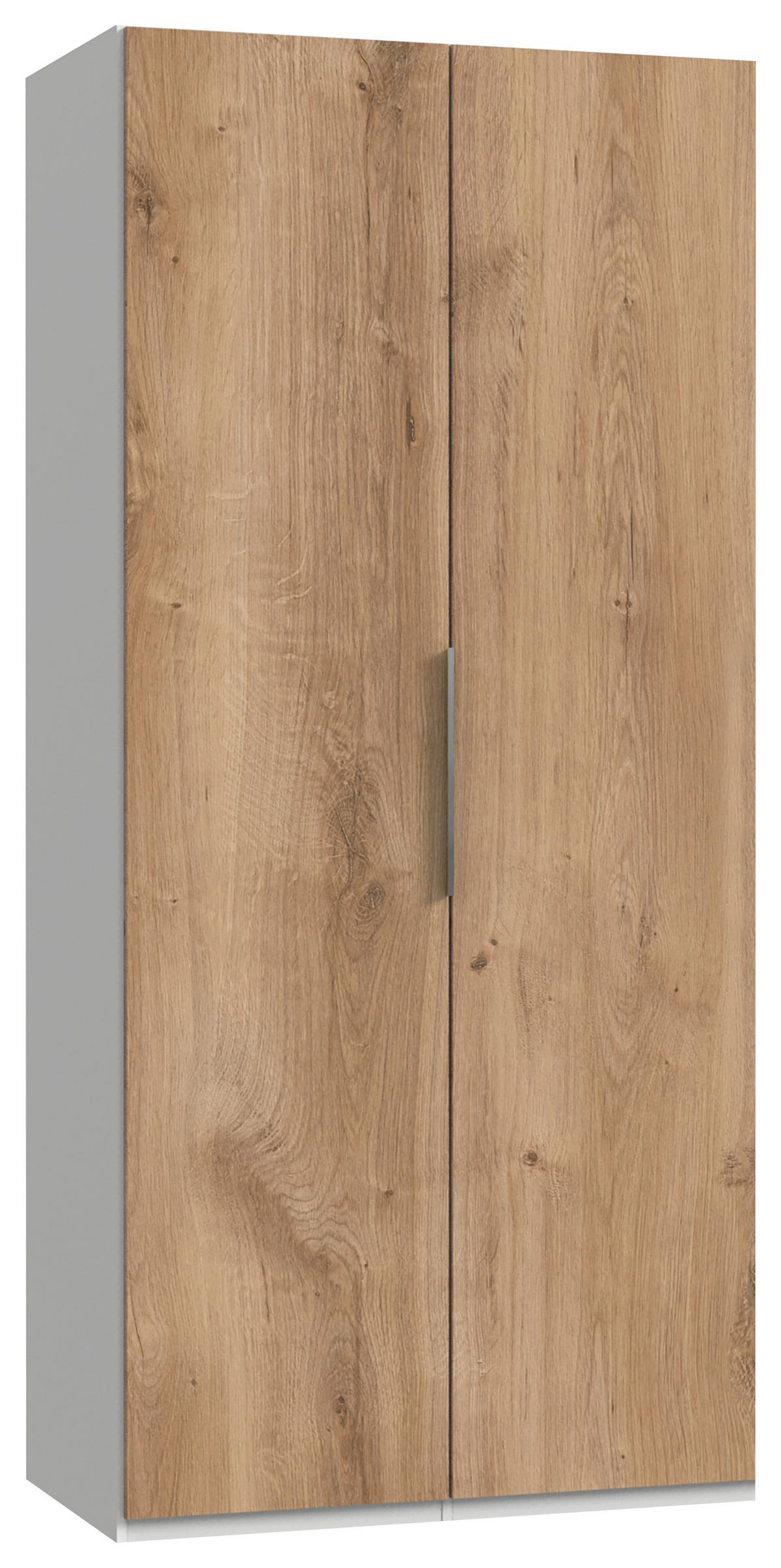 Drehtürenschrank Eiche/Weiß Dekor, B: 100cm - Plankeneiche/Weiß, MODERN, Holzwerkstoff (100/216/58cm) - MID.YOU