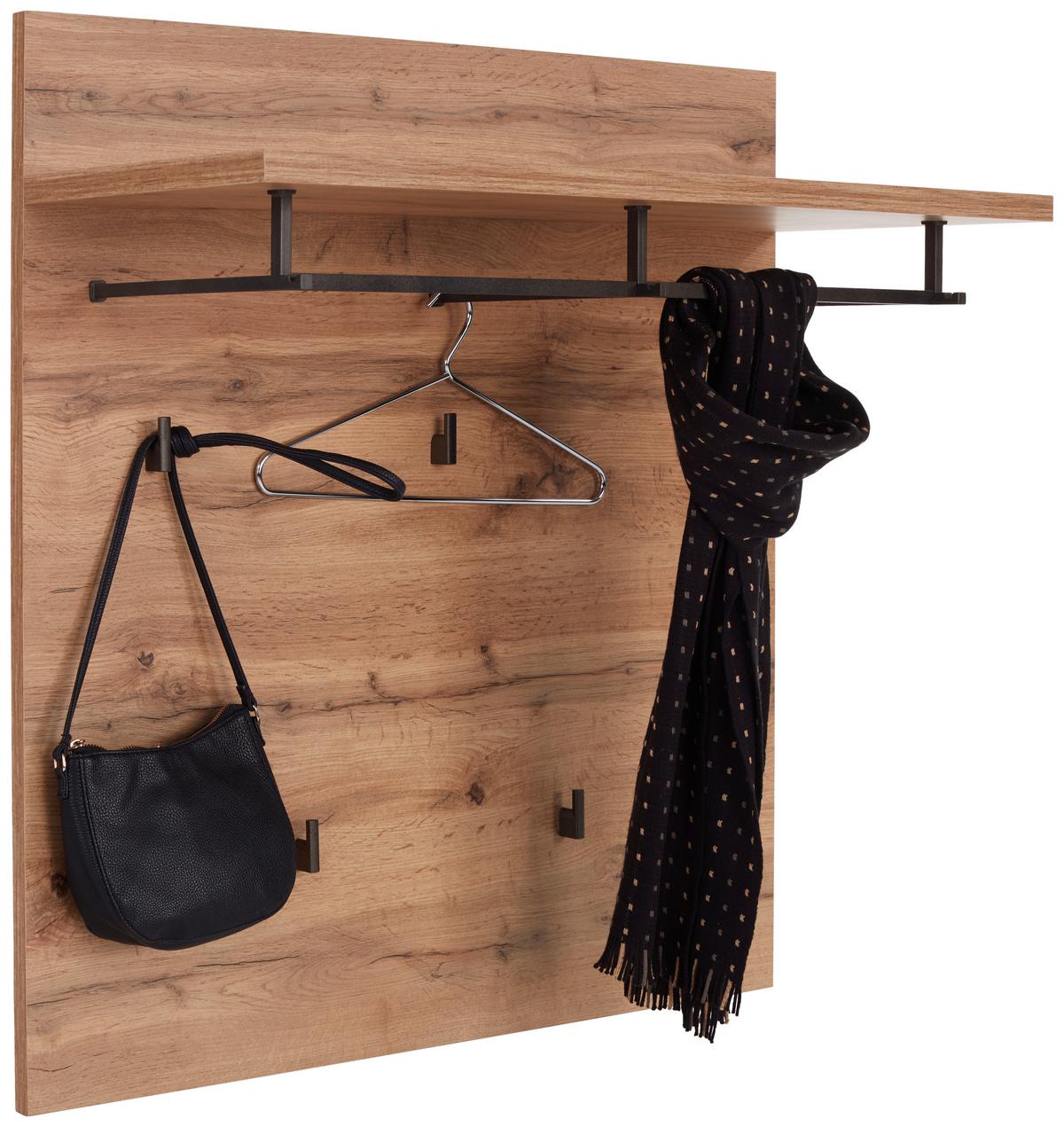 Garderobenpaneel Eiche Dekor Hutablage 5 Haken B: 90 cm - Eichefarben, MODERN, Holzwerkstoff (90/84/28cm)