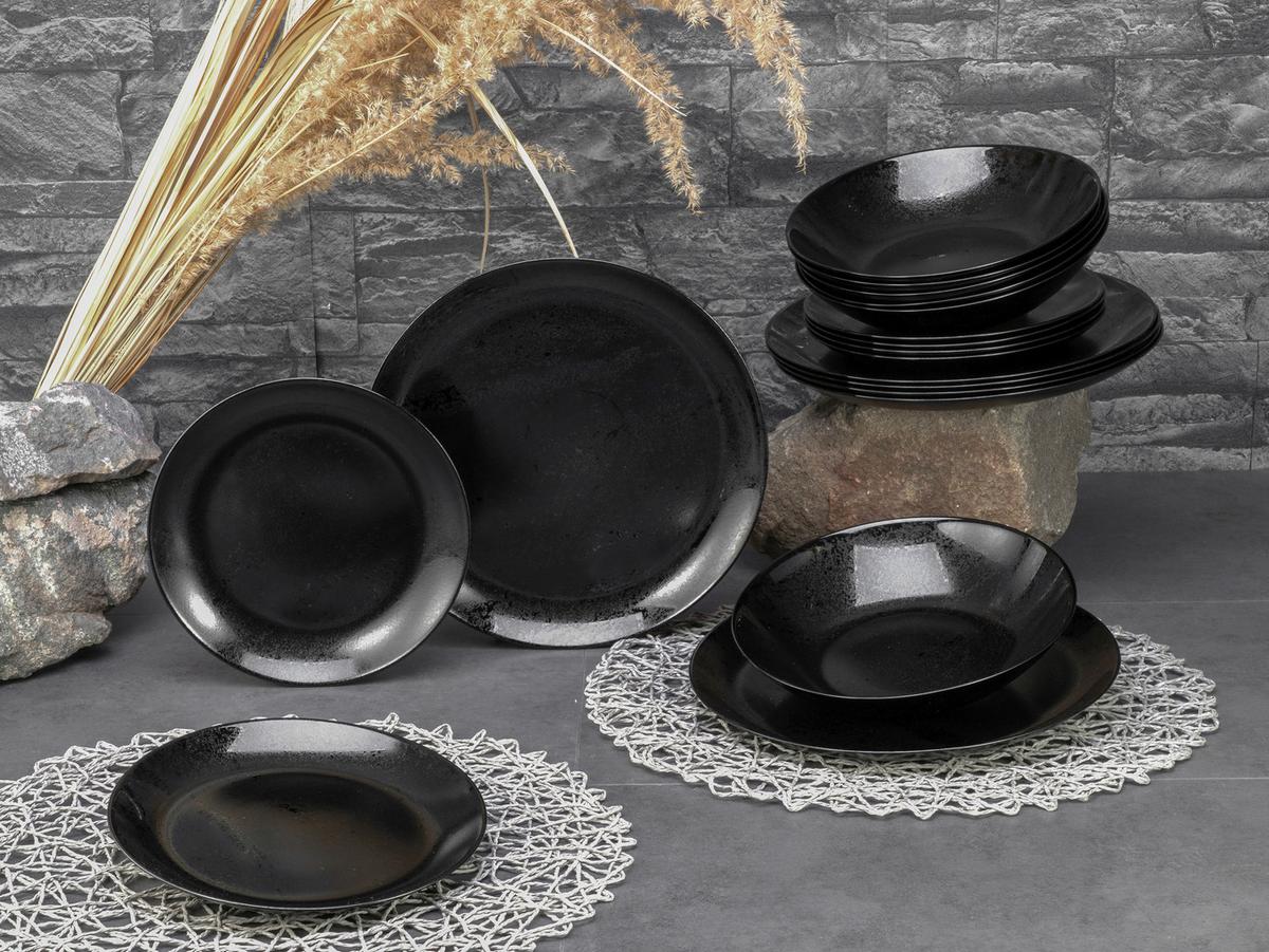 Tafelservice Glas 4 Personen Geschirr Set - Schwarz, Basics, Glas (32/32/14cm) - Creatable