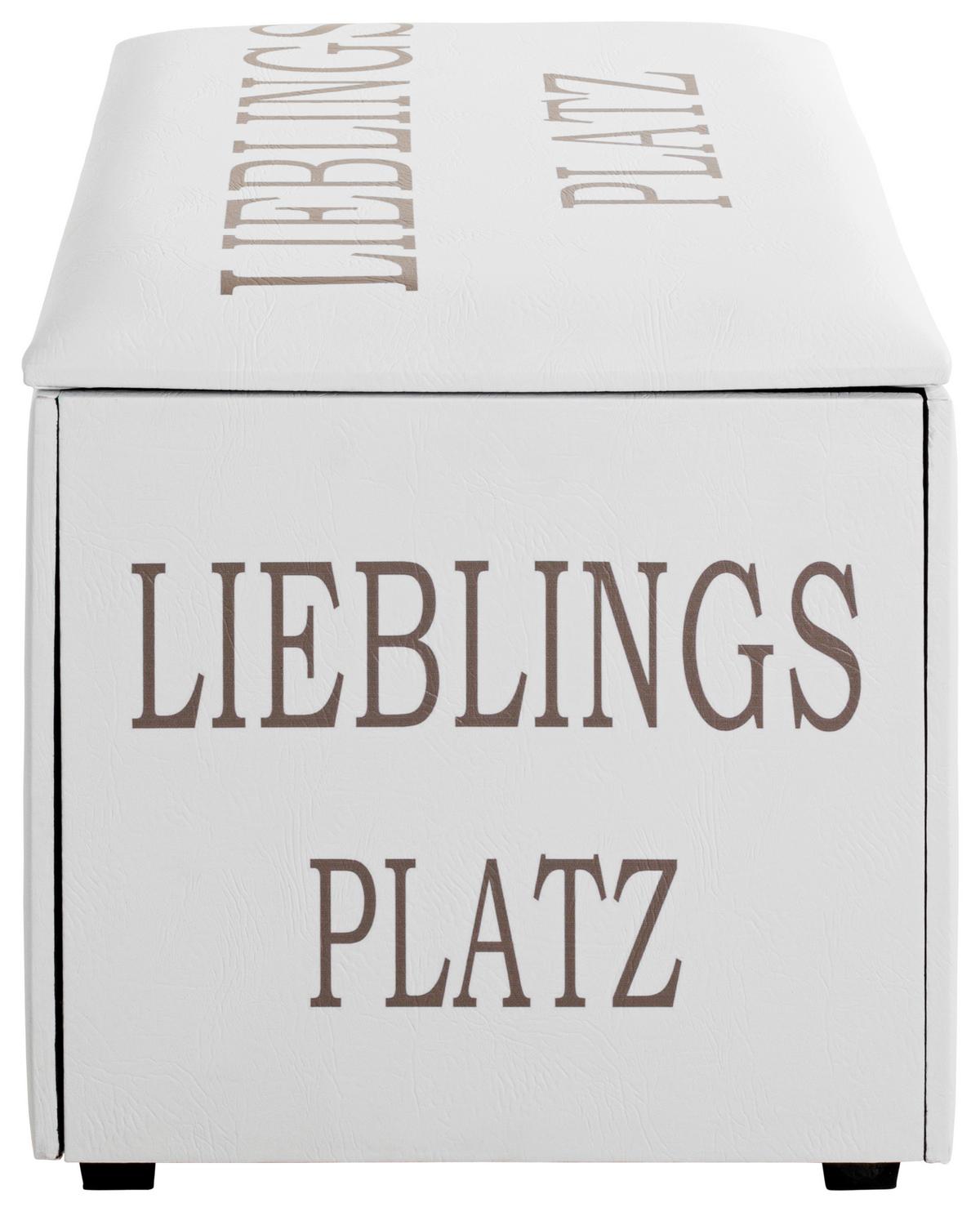 Truhenbank Lieblingsplatz Motiv - Goldfarben/Weiß, Basics, Holzwerkstoff/Textil (65/42/40cm)