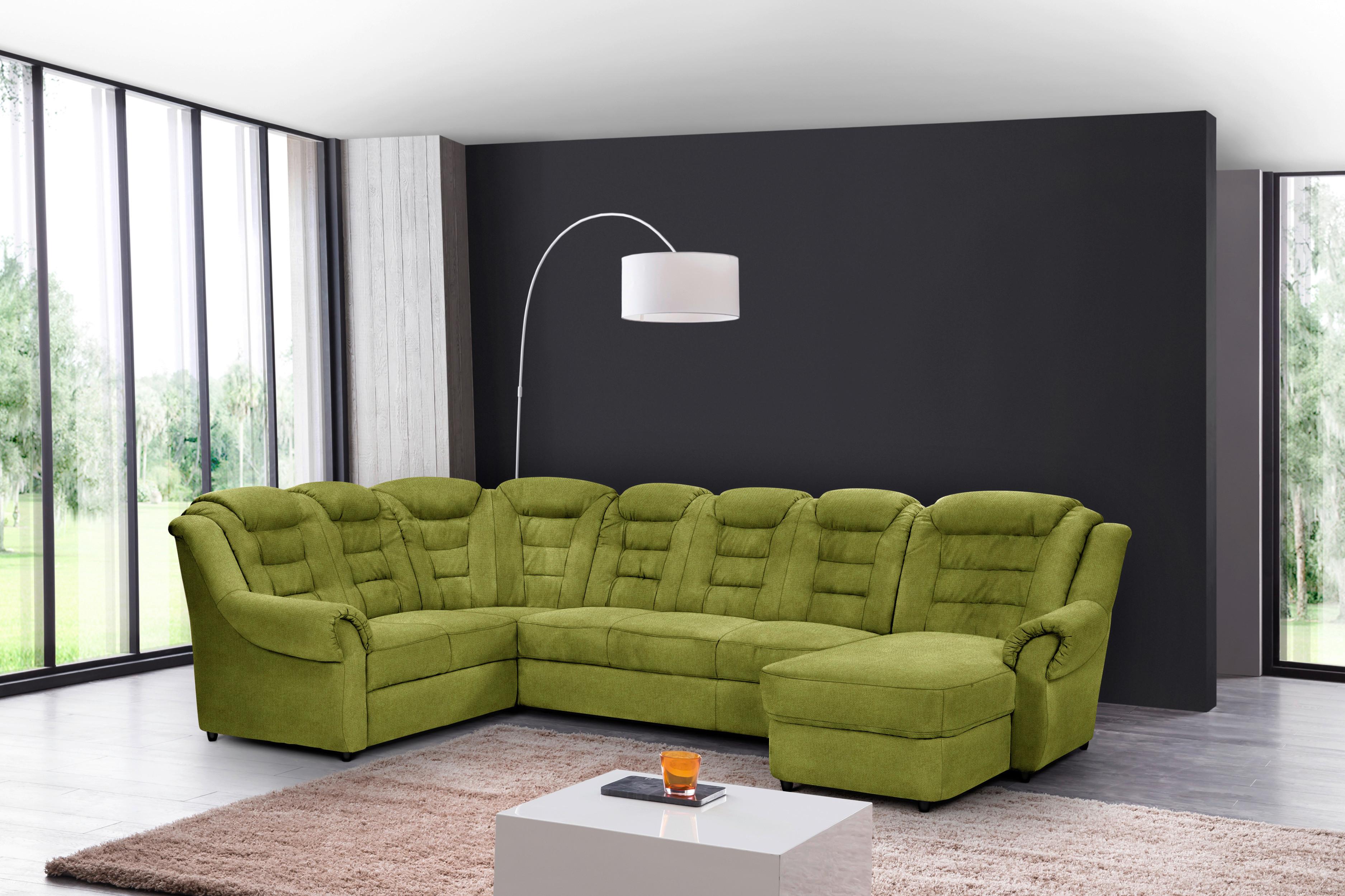 Wohnlandschaft Boston Grün Chenille - Schwarz/Grün, KONVENTIONELL, Textil (216/333/165cm) - Livetastic