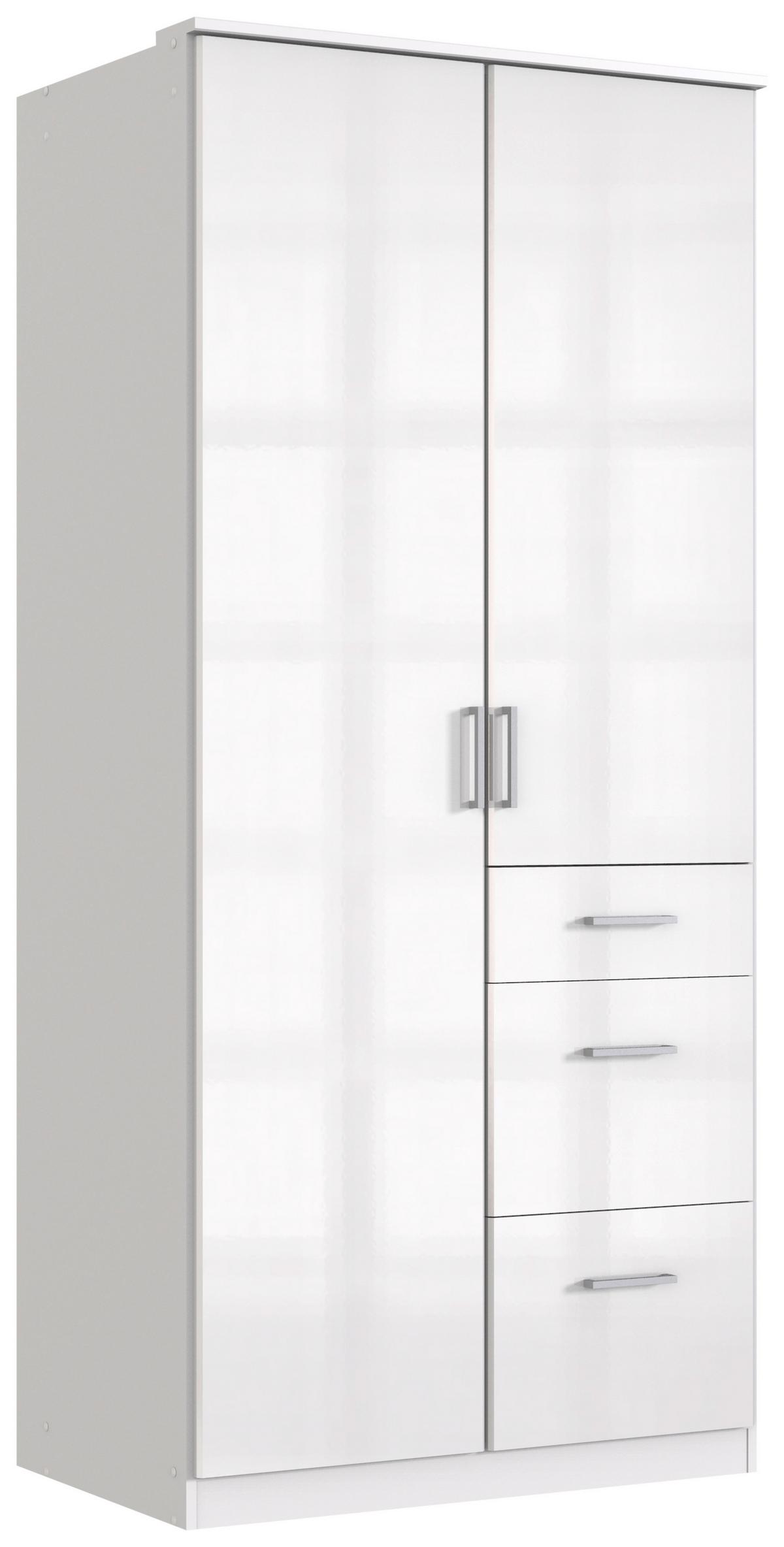 Šatníková skriňa CLACK biela vysoký lesk 91cm - biela/biela s vysokým leskom, Basics, kompozitné drevo (91/199/58cm) - MID.YOU