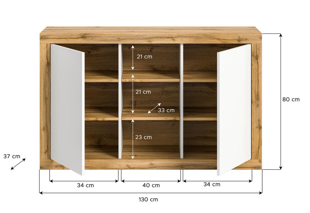 Sideboard Tango Weiß/eiche Dekor B: 80cm - Eiche Wotan/Weiß, Design, Holzwerkstoff (80/130/37cm) - MID.YOU