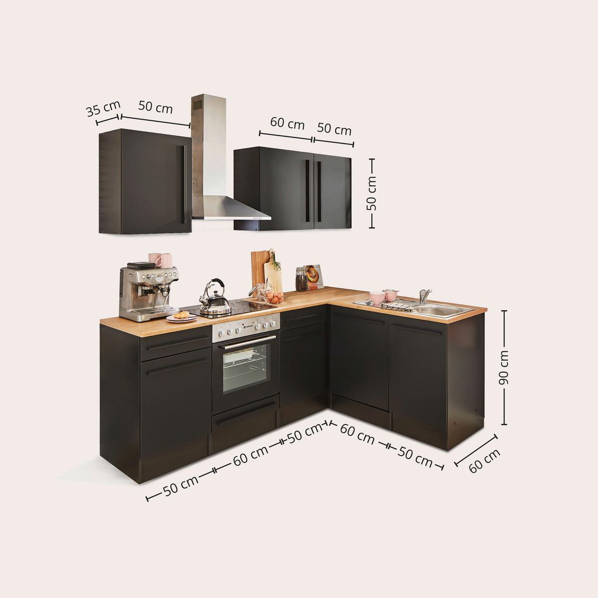 Eckküche Jazz 8 220 Schwarz S: 220x175 Cm - Eichefarben/Schwarz, LIFESTYLE, Holzwerkstoff (220/175/60/60cm) - MID.YOU