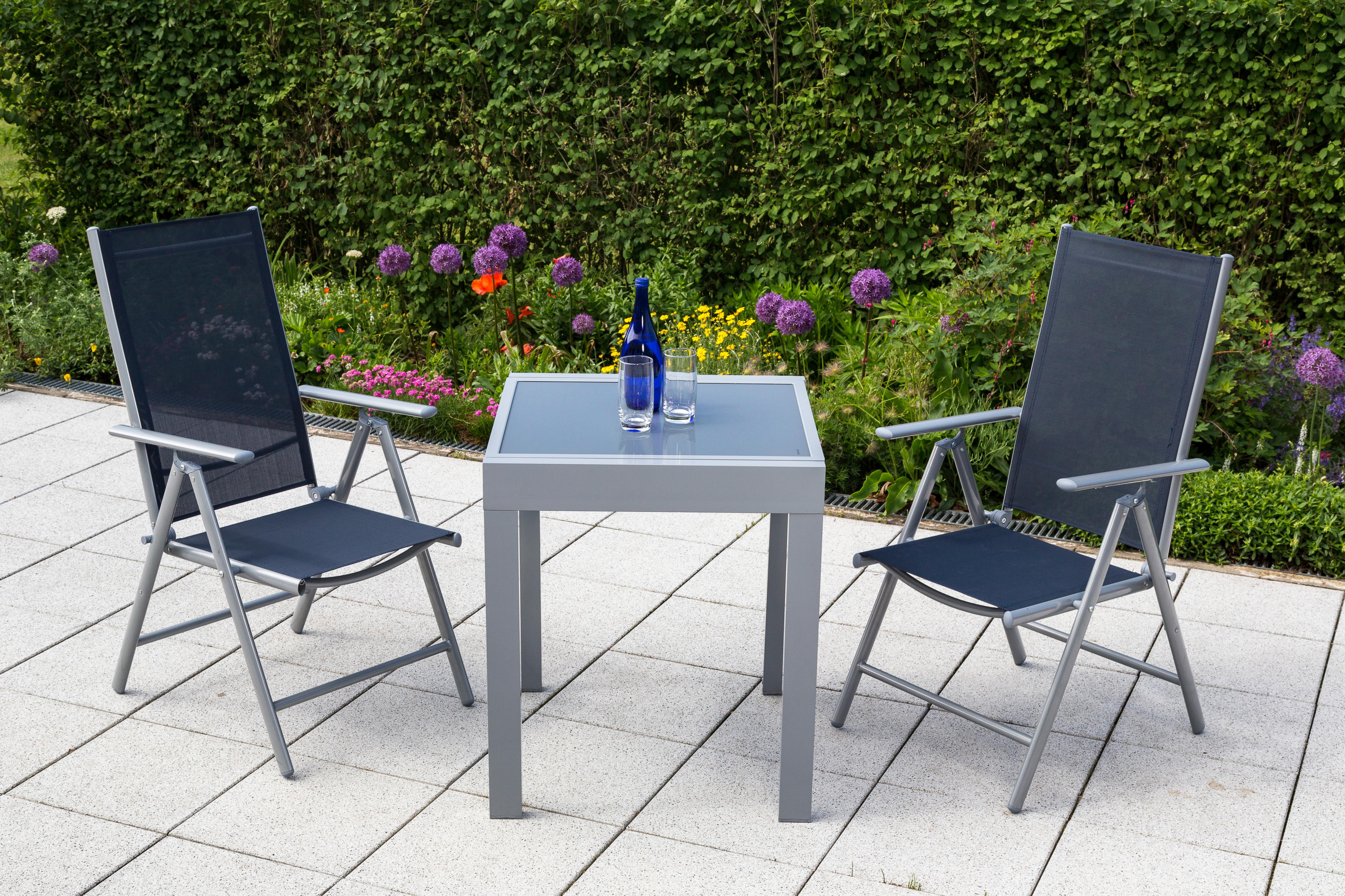 Gartenmöbel Set 3-Tlg Amalfi aus Metall/Textil - Blau/Silberfarben, MODERN, Textil/Metall - Gardenson