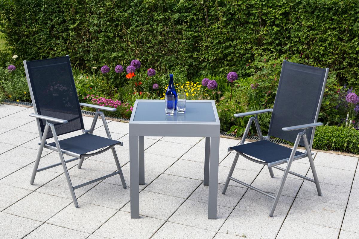 Gartenmöbel Set 3-Tlg Amalfi aus Metall/Textil - Blau/Silberfarben, MODERN, Textil/Metall - Gardenson