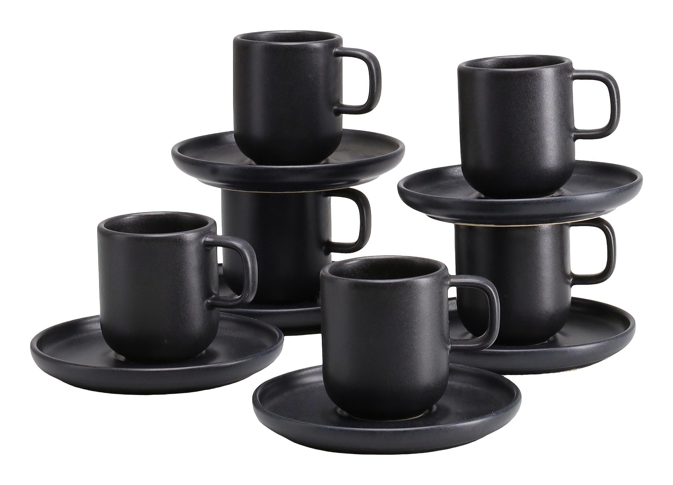 Espressotassen-Set 12-teilig. Steinzeug, schwarz