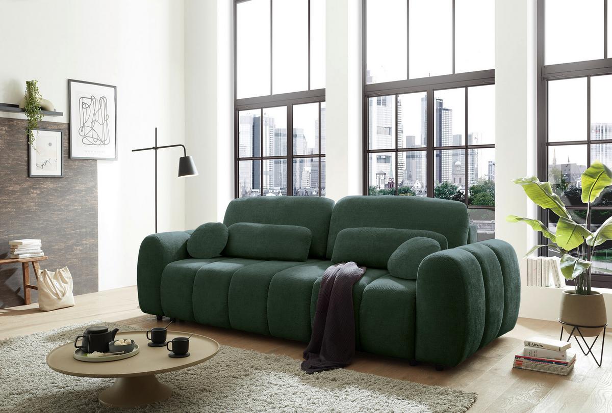 Schlafsofa Bubble Dunkelgrün B: 256 Cm - Dunkelgrün/Schwarz, Design, Textil (256/76/112cm) - MID.YOU