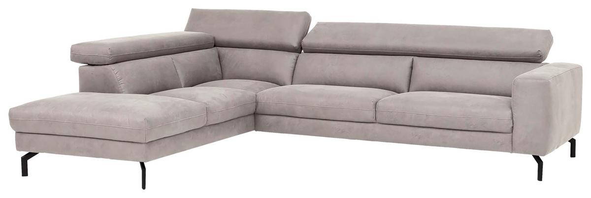 Ecksofa California Silberfarben - Silberfarben/Schwarz, MODERN, Textil (233/305cm) - Trendmanufaktur