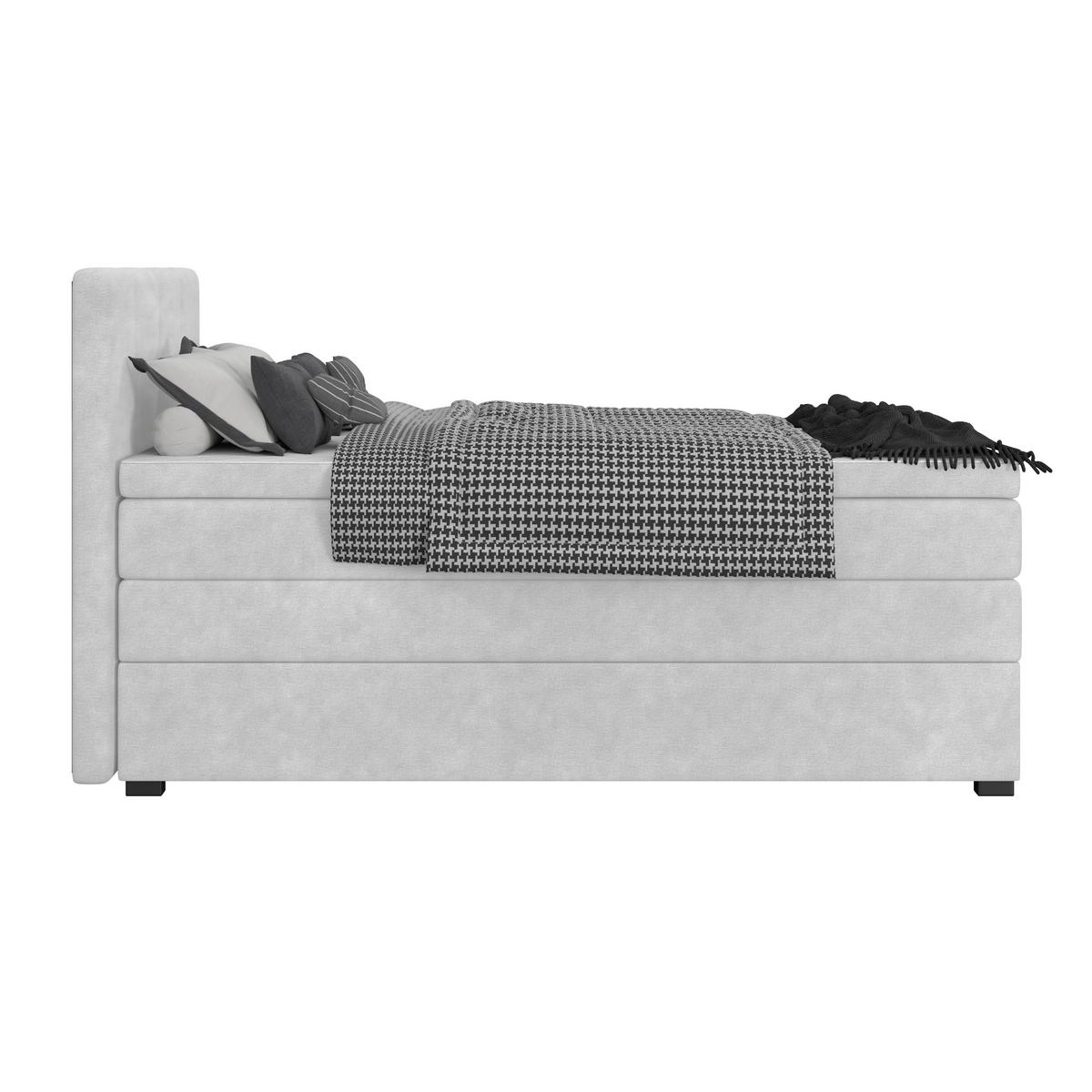 Boxspringbett mit Topper & Bettkasten 140x200 Lauro - Hellgrau/Schwarz, Trend, Textil (140/200cm)