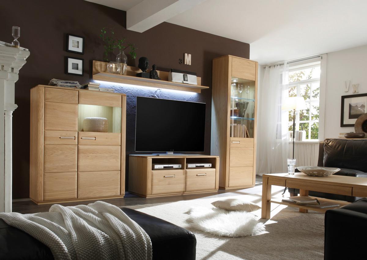 Wohnkombination 4-Tlg. Sena Eichefarben - Eichefarben, Design, Glas/Holz (319/209/51cm) - Livetastic