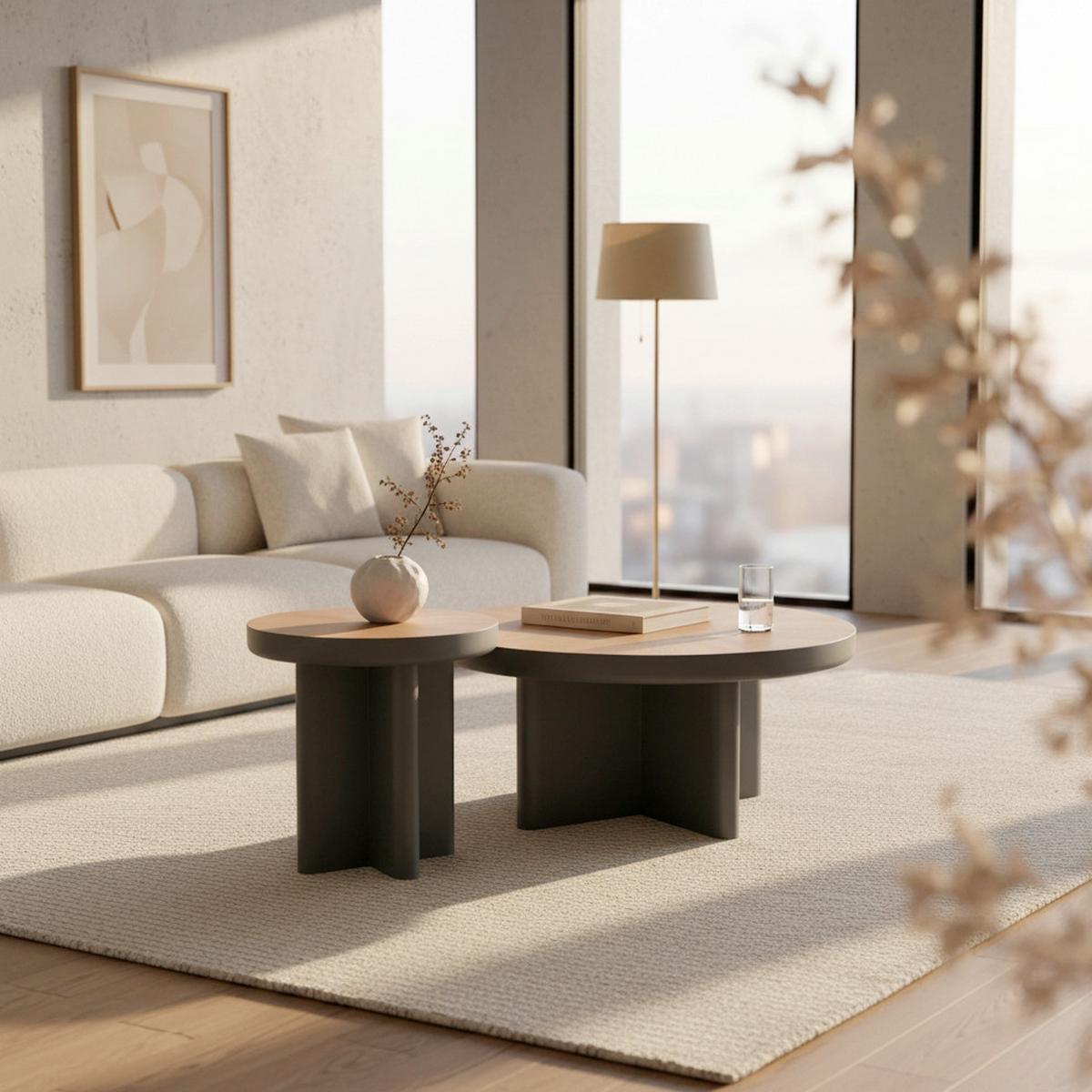 Sada stolků VIOLA 80X41cm, 50X51cm - šedá/barvy dubu, Moderní, dřevo/kompozitní dřevo (80/41/50/51cm) - Bessagi Home