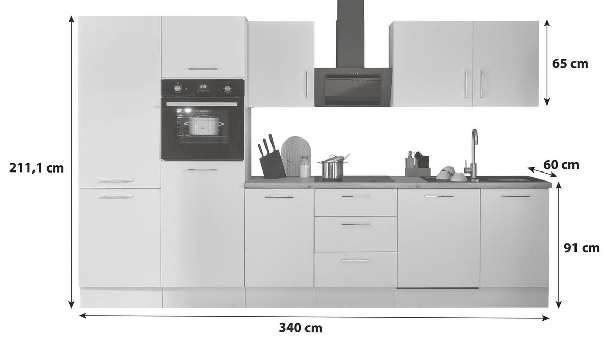 Küchenblock Turin Schwarz/Eiche Dekor B: 340 cm - Schwarz/Eiche Artisan, Basics, Holzwerkstoff (340cm) - P & B